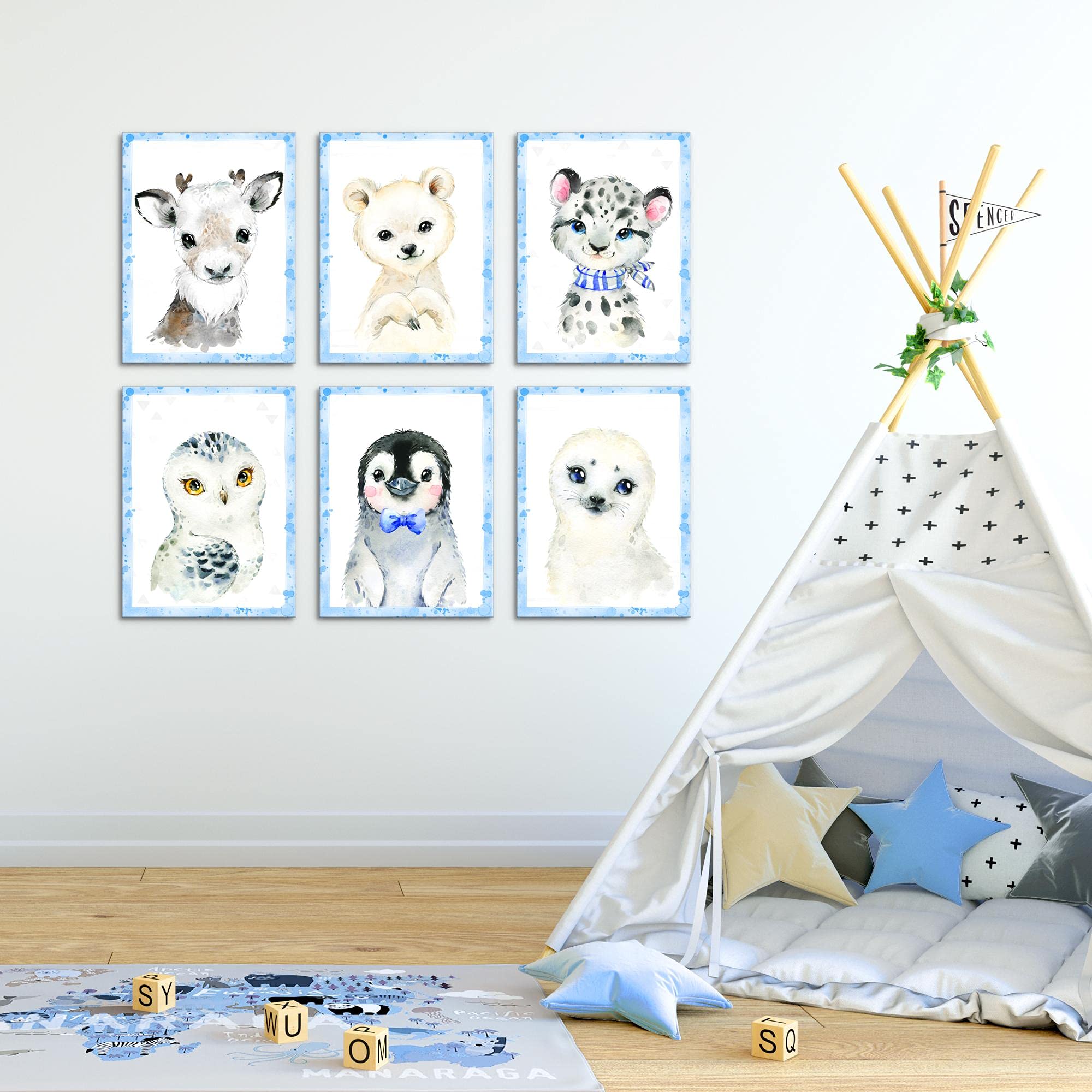 Tableaux Decoration - PRÊT À ÊTRE ACCROCHÉ - Animaux - Chambre Bebe Fille - Bleu - N017465b