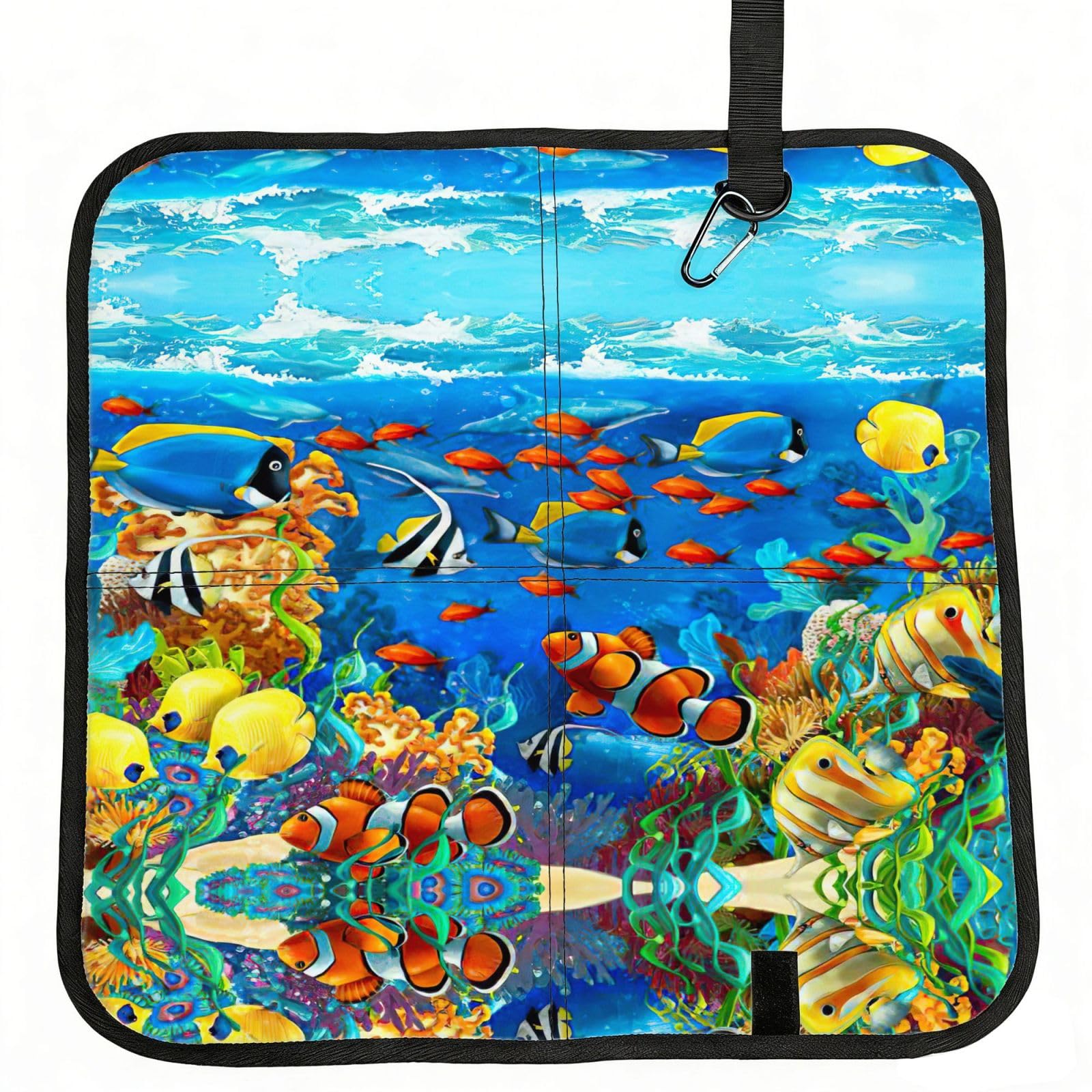 KAPPTYY Ocean Tropical Fish Coral Undersea World Printed Bleacher Seat Cushion PE Foam Filling, Foldable Sitting Pad for Concert Stadium Events
