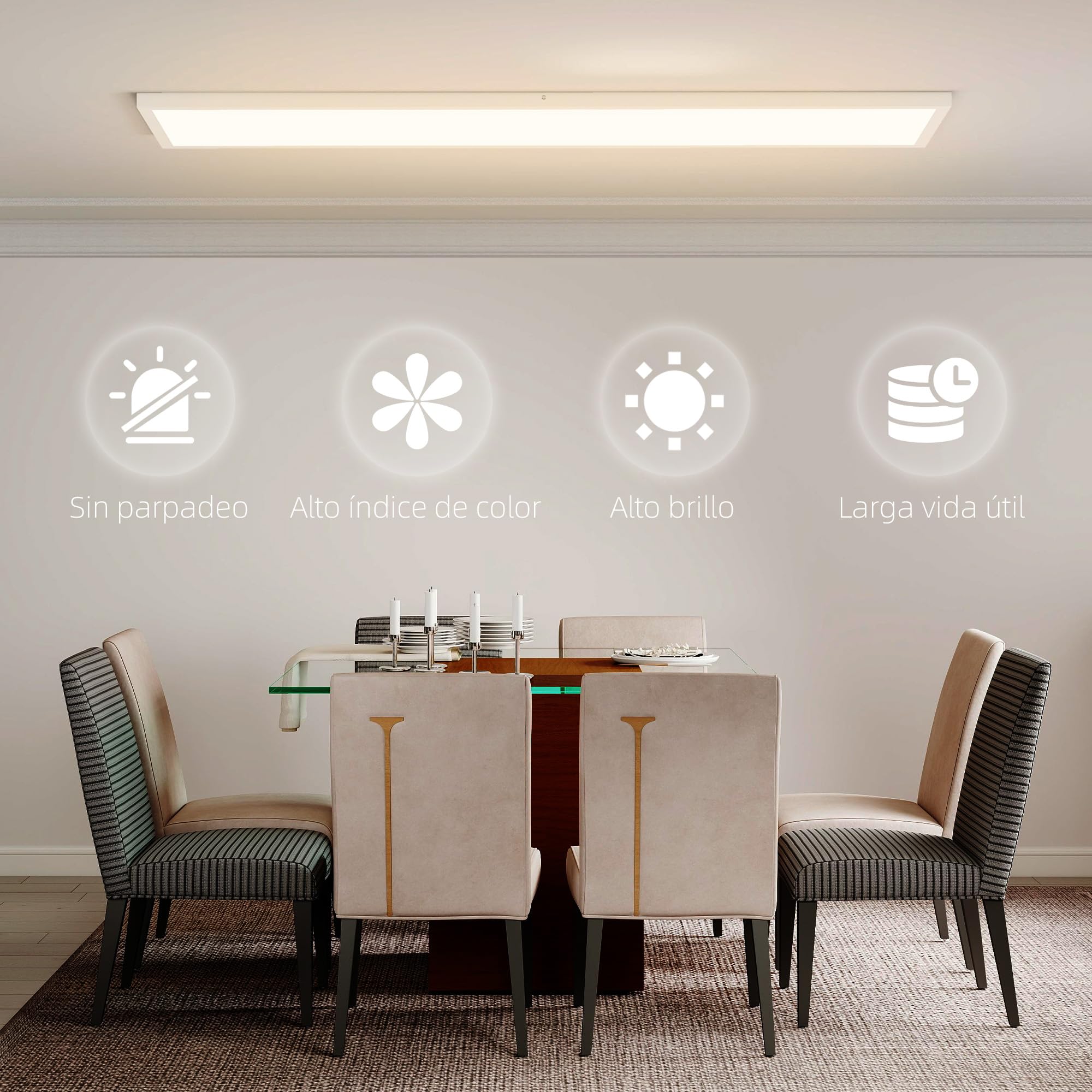 HOMCOM Juego de 4 Lámparas de Techo Color Regulable 120x30x3,7 cm Blanco | Plafones LED de Techo, Interruptor DIP y Interruptor de Pared, 3000K/4000K/6000K, 2500 lm, 24 W, para Salón, Oficina