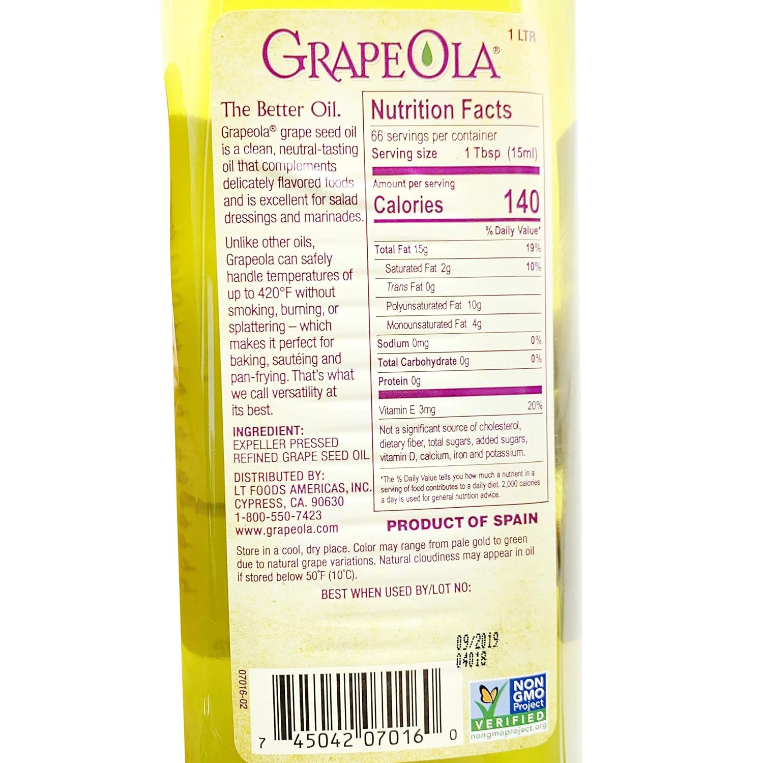 Kusha Grapeola Seed Oil, Grape, 33.8 Fl Oz (Pack of 1)
