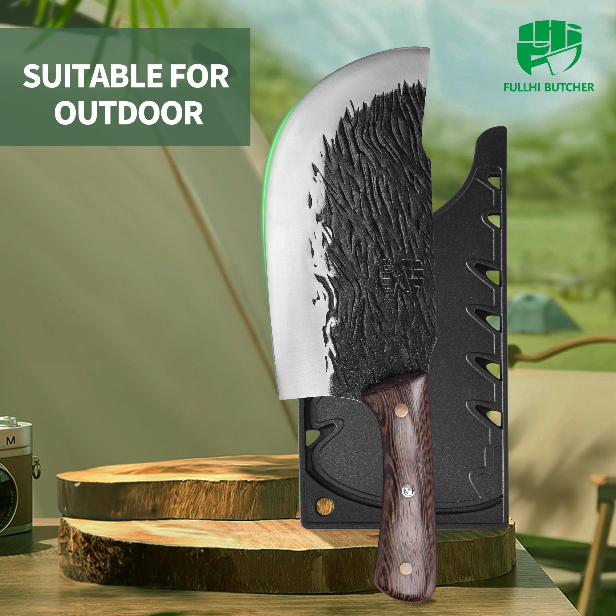 FULLHI Couperet à viande lourd en acier à haute teneur en carbone 21cm avec gaine