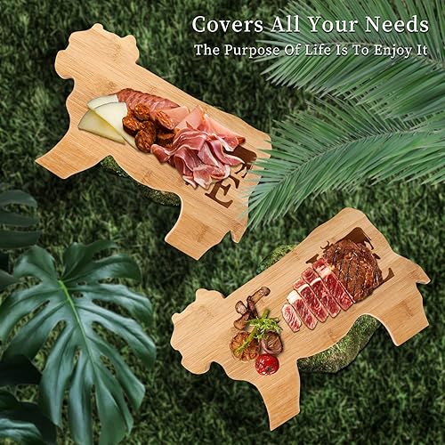 Miniatura 4 de Vastigo - Tabla de cortar de bambú para cocina, con forma de vaca de amor, personalizada, tabla de embutidos, tabla de queso, placa de frutas