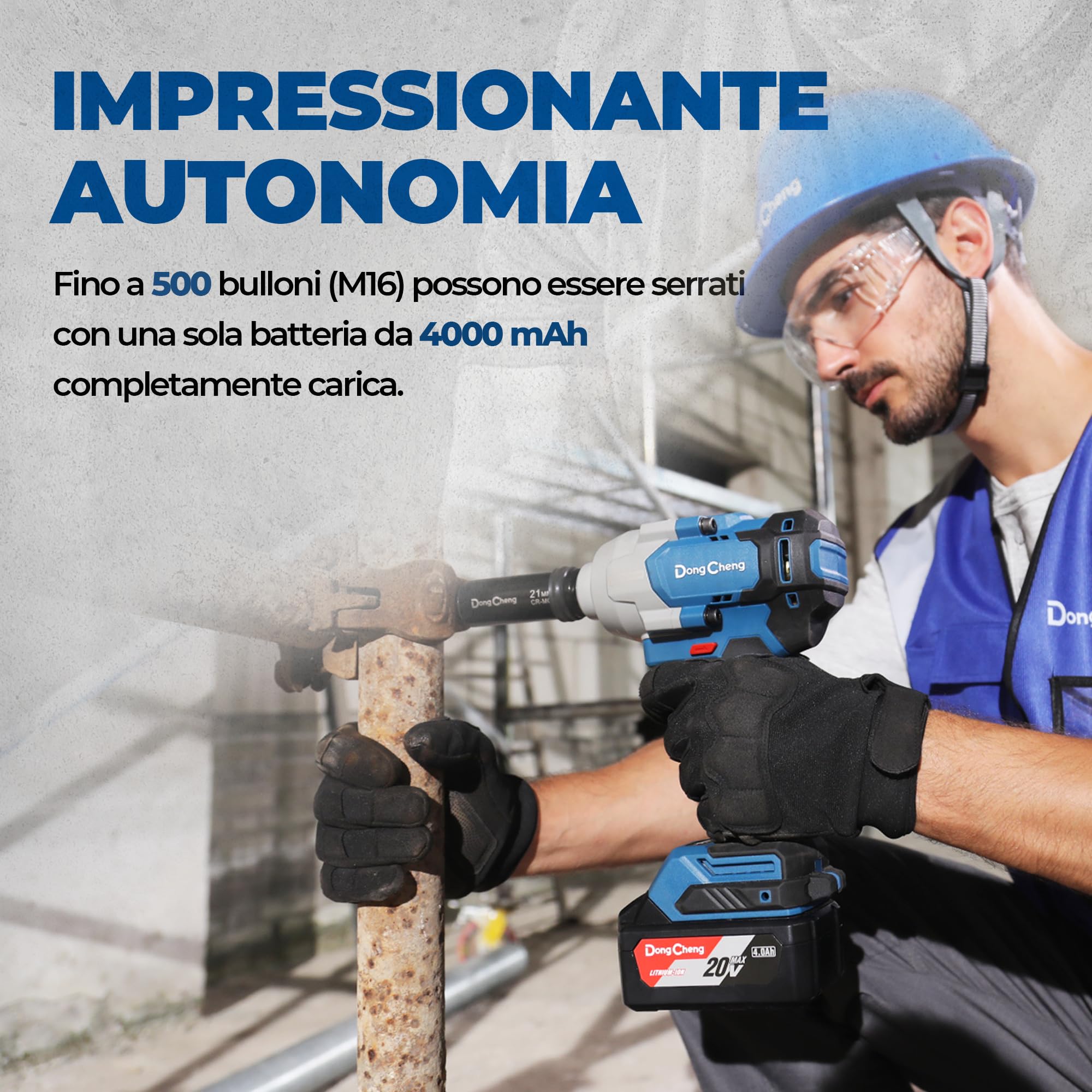 Chiave a impatto senza spazzole Dong Cheng 20V, coppia elevata 698Nm, 4 modalità, chiave a impatto senza fili 1/2 pollice con scatola di immagazzinaggio, include 2 batterie 4,0 Ah e caricabatterie
