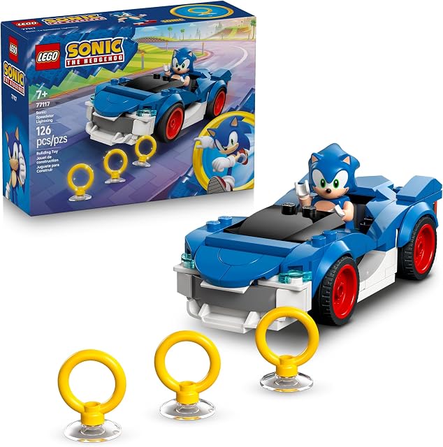 LEGO Sonic Le Hedgehog Sonic: Speedster Lightning Racing Jeu de voiture pour les garçons et les filles - Set de construction pour enfants et joueurs, 7+ - Idée cadeau d'anniversaire - 77117