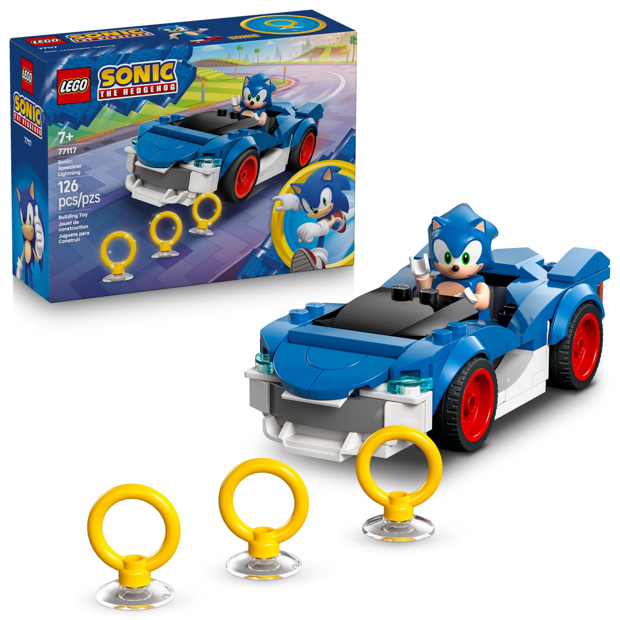 LEGO Sonic The Hedgehog Sonic: Speedster Lightning Race Car Toy for Boys & Girls - Toy Building Set W/Minifigure for Kids & Gamers, Ages 7+ - Gift Idea for Birthdays - 77117