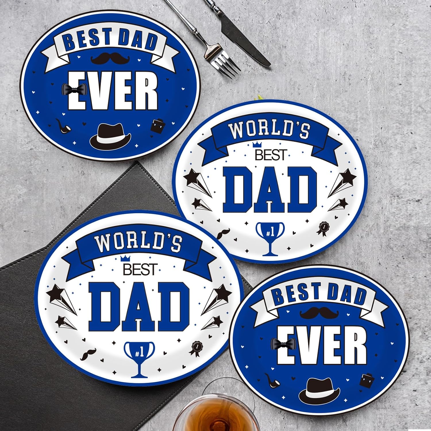 50 PCS Father's Day Paper Plate,Large Oval Plates Disposable Plate Cake Dinner Plates 12 x 10 Inch Tableware for Father Day Wedding Birthday Party Decor Supplies