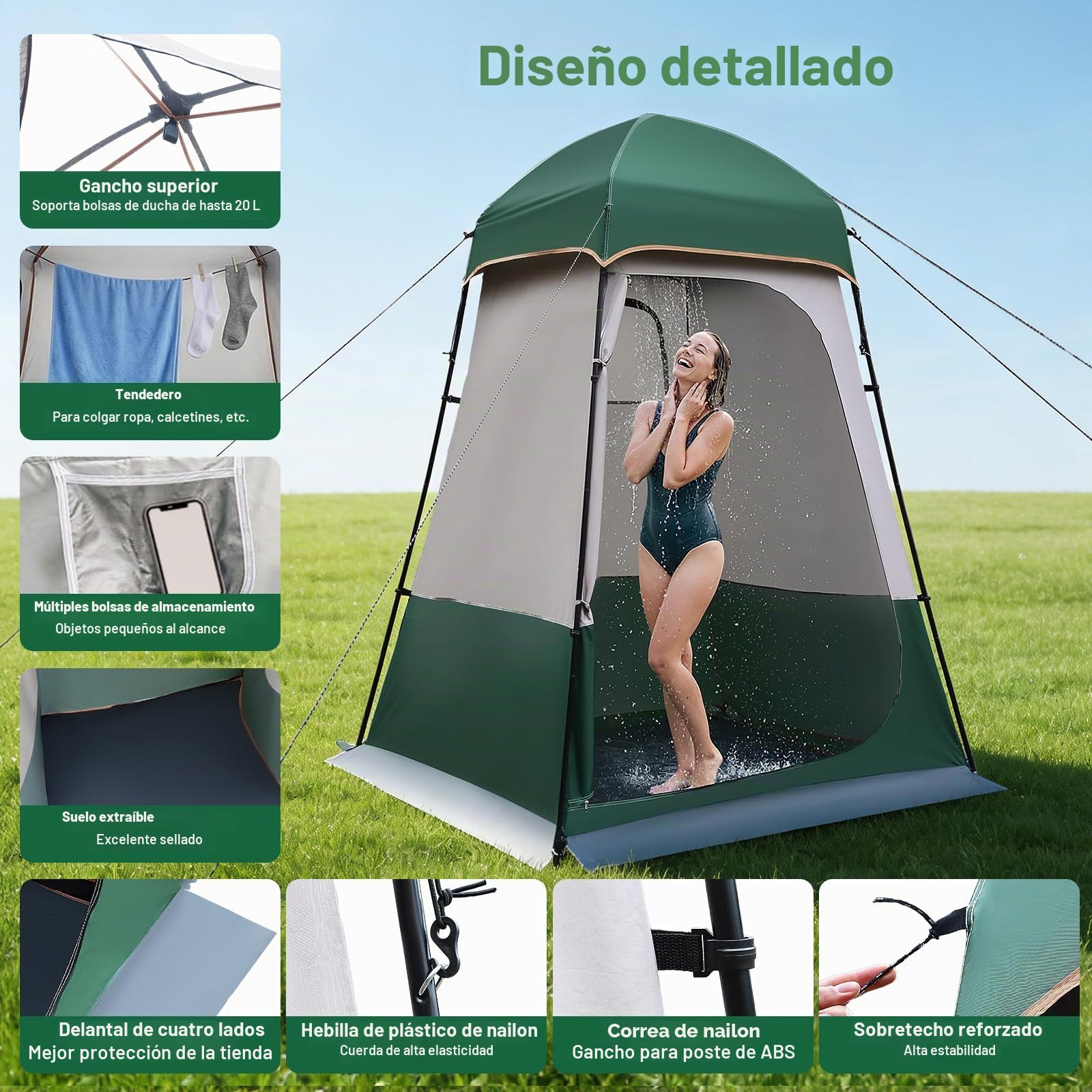 tienda ducha camping 160 x160 x 240cm,tienda de ducha con protección UPF50+,protección de privacidad ducha o tienda de ropa para cambiarse,portátil para exteriores,senderismo,playa,pesca,baño