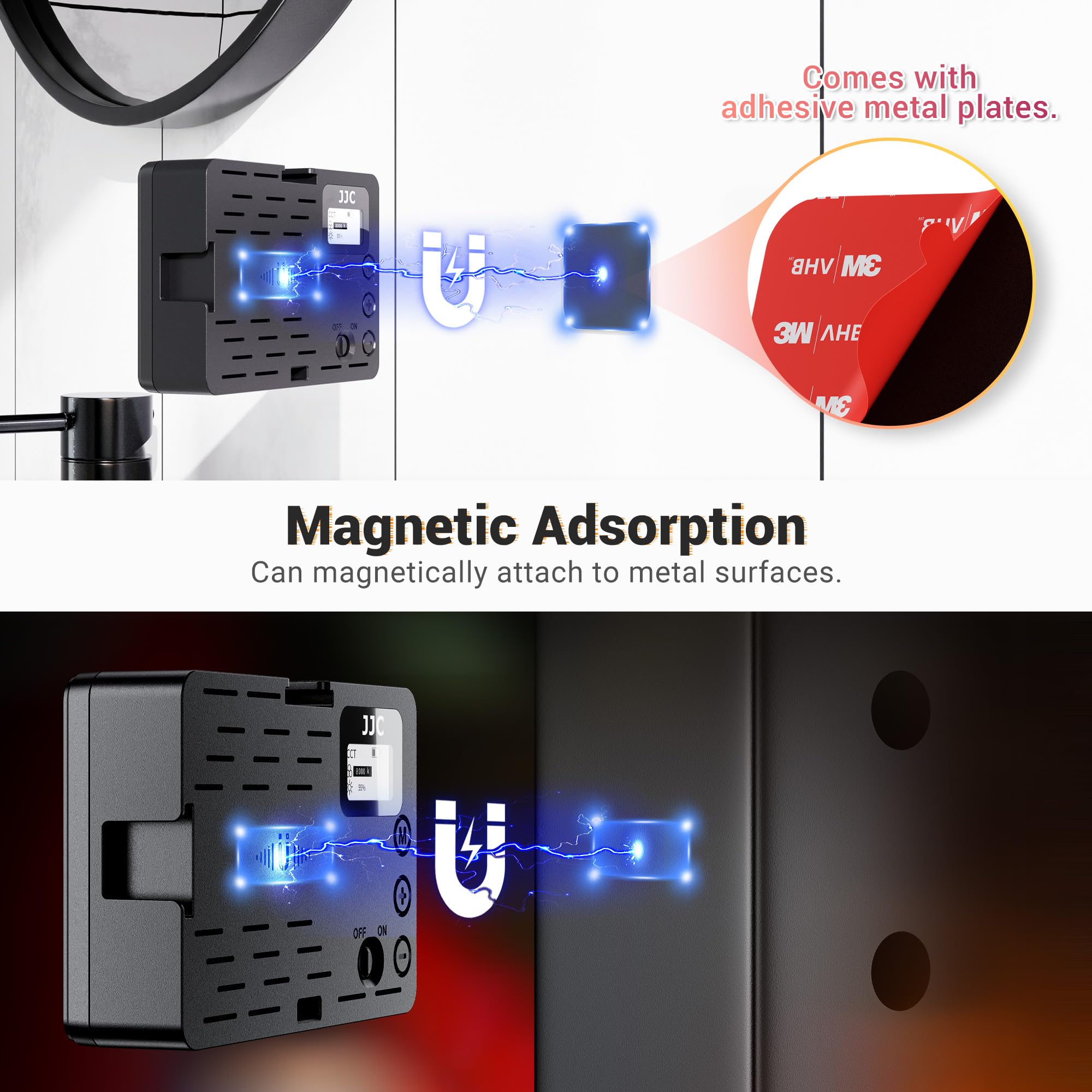 JJC Luce Video RGB Magnetica, Pannello LED Portatile per Sony ZV-E10/ZV-1 II/ZV1F/A6400/A6600/A7C/A7SIII, 2500K-8500K Colori Completi 360°, 24 Effetti, Mini Camera Vlogging Luce 2600mAh Ricaricabile
