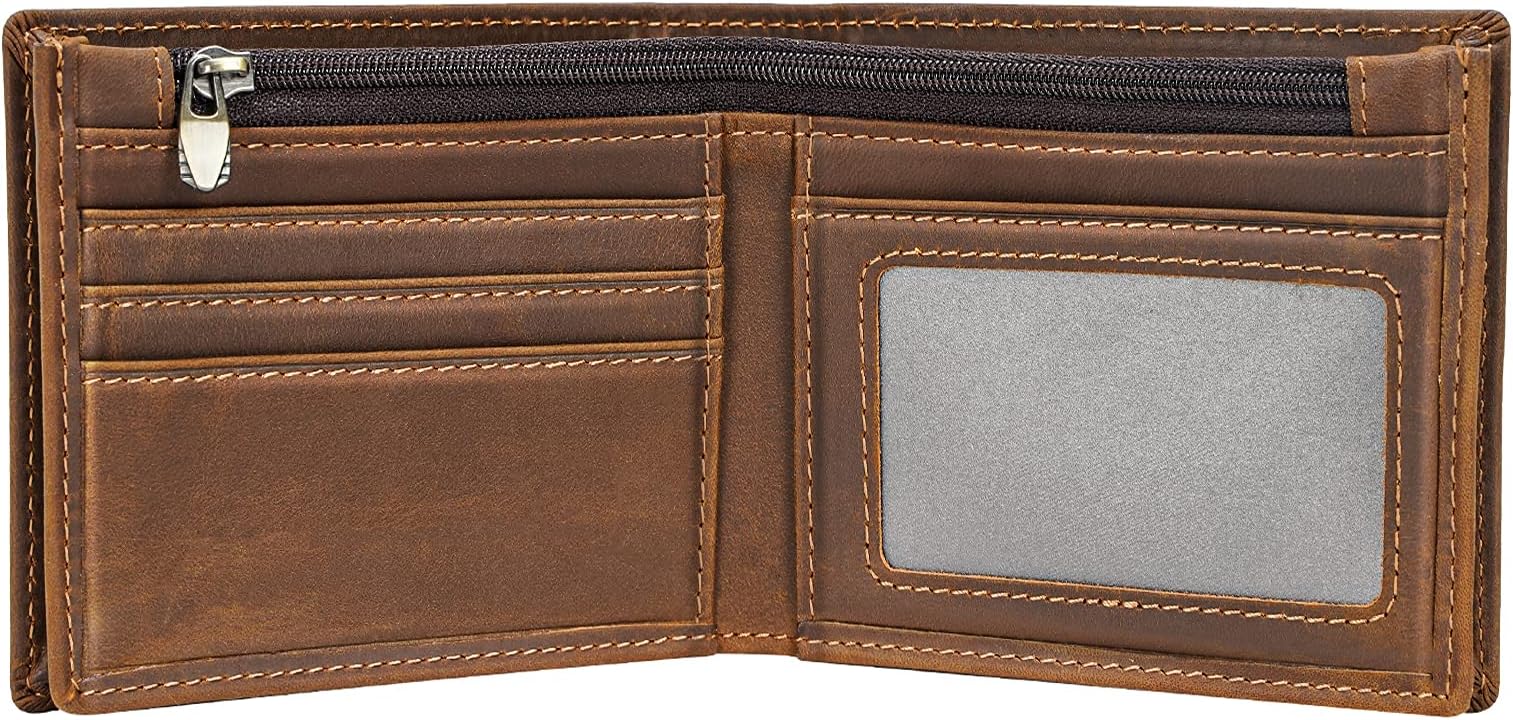 Polare Men's RFID Blocking Genuine Leather Bifold Wallet, Crazy Horse Design