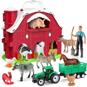 HappyKidsClub Ferme Pliable Nomade avec Étable, Camion et 10 Animaux Réalistes