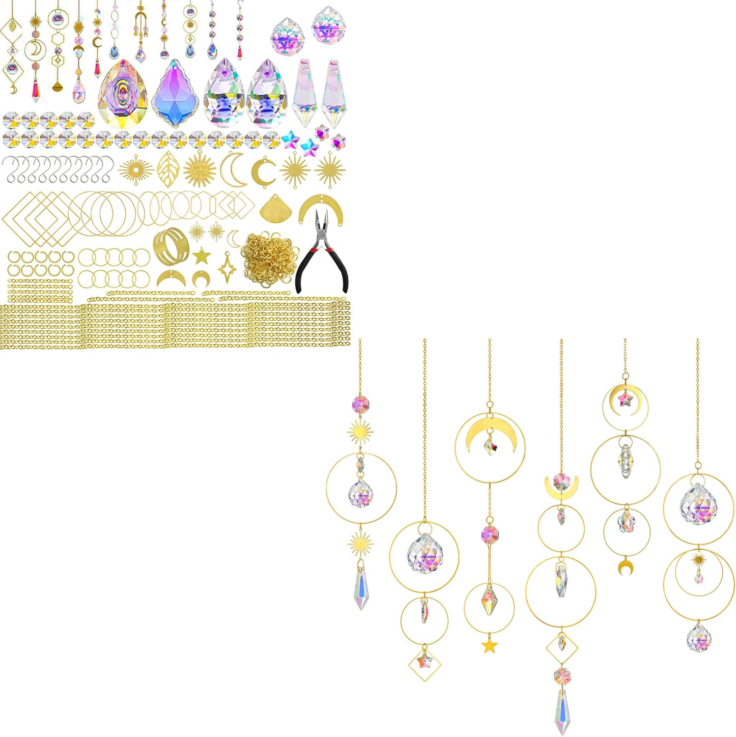 H&D HYALINE & DORA 215pcs DIY Crystal Suncatcher Kits and Set of 6 Colorful Crystals Suncatcher