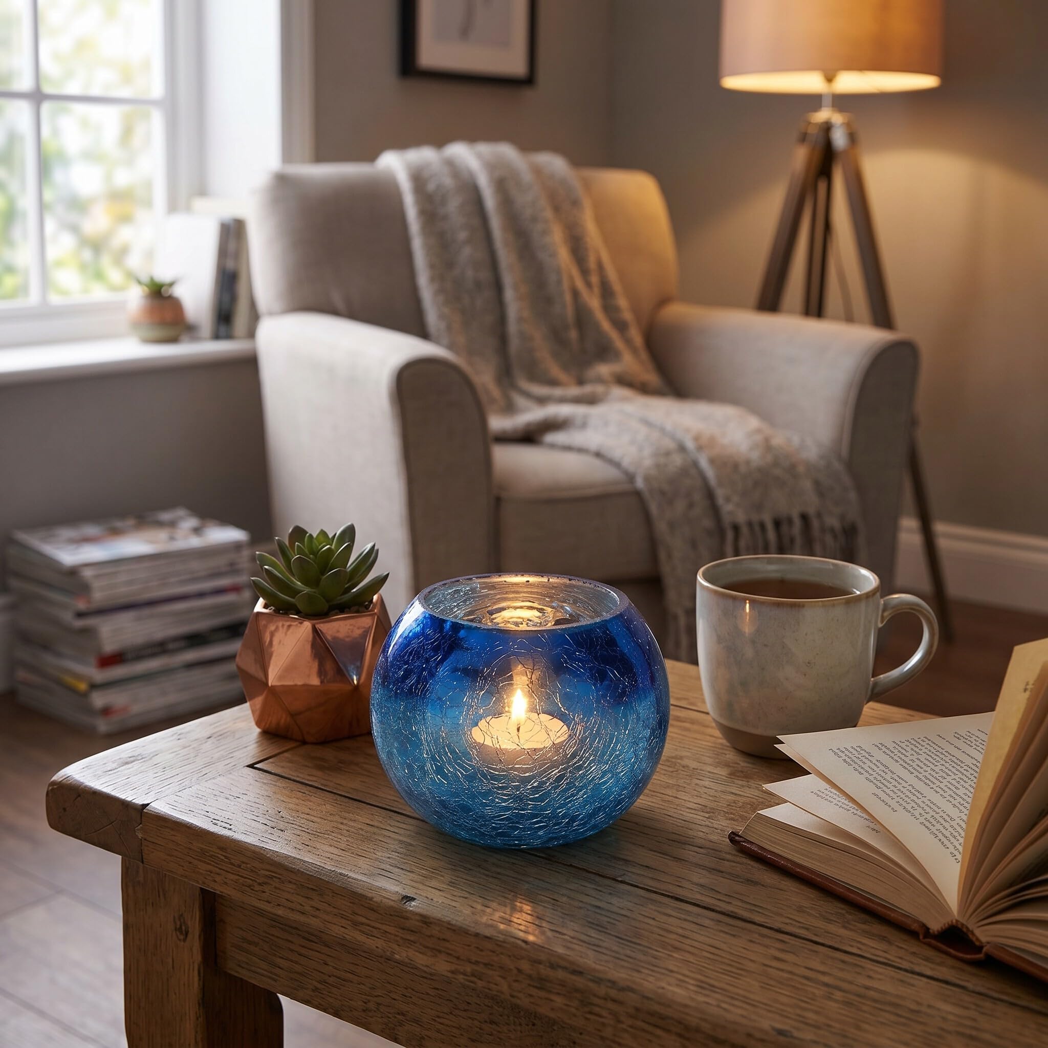 Portacandele in Vetro Decorativo, Sfumatura Blu, per Candele Votive, Matrimoni, Chiesa, Camera da Letto, Decorazione Tavola, Feste di Compleanno