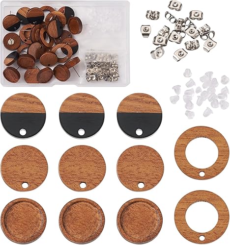 Miniatura 7 de FASHEWELRY 32 piezas de pendientes de madera para pendientes de madera de 0.59 pulgadas (0.591 in) pendientes de madera redondos planos en blanco