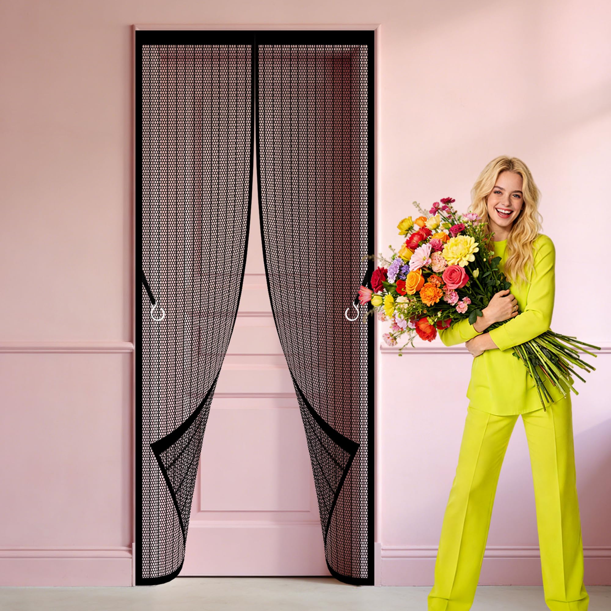 Taolitao Black Magnetic Screen Door 84 X 246 Cm With Magnetic Closure Flyscreen French Doors Keep Fresh Air In Bugs Out For Living Room, Bedroom, Patio,