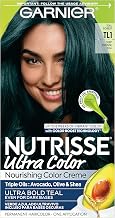 Garnier Nutrisse Ultra Nourishing Hair Color Creme with Triple Oils, Permanent Dye for 100 Percent Gray Coverage, Teal Forest TL1