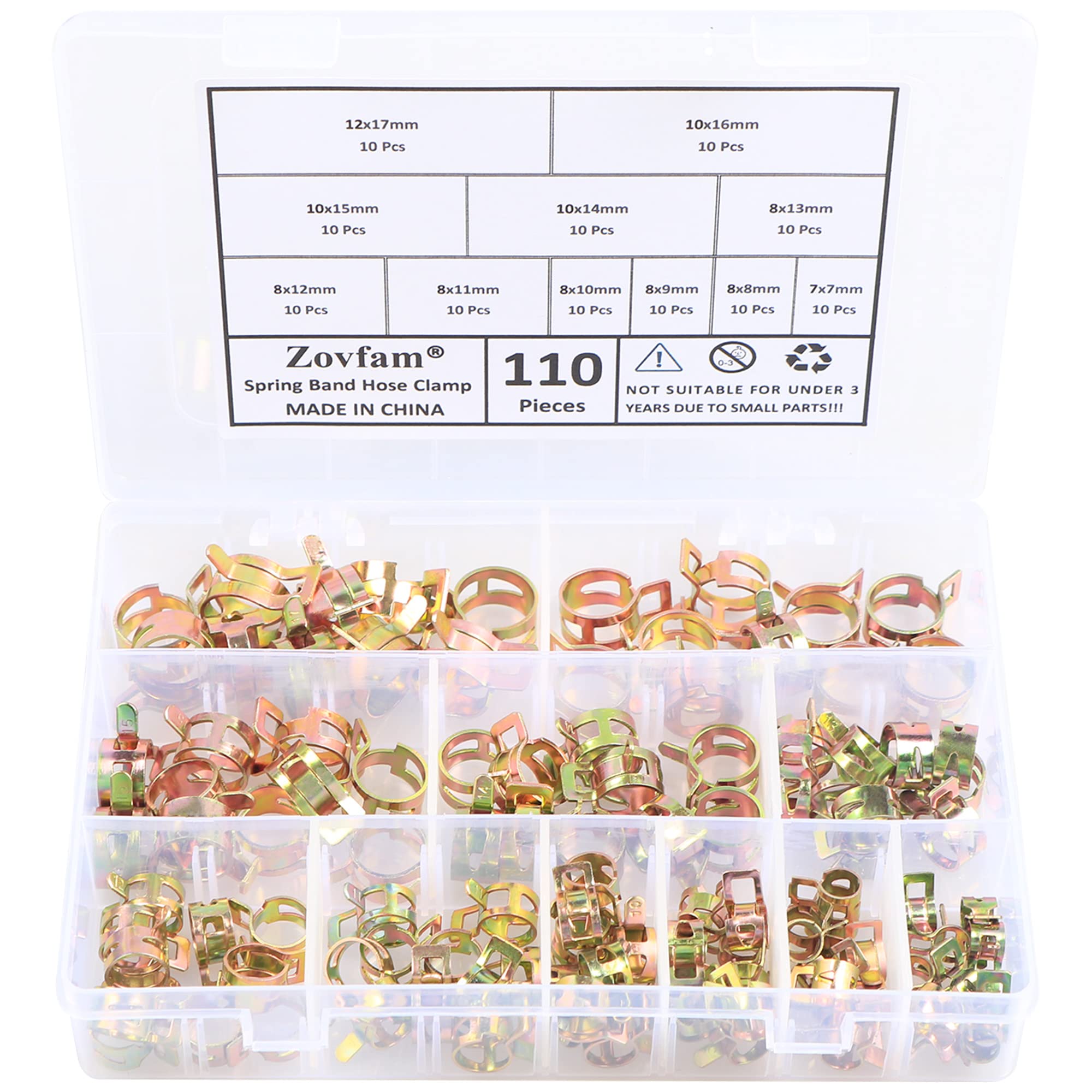 Zovfam Yellow 110Pcs Fuel Line Hose Clips 11 Sizes 7-17Mm Small Hose Pipe Clamps Air Tube Silicone Vacuum Hose Clamp Fastener Assortment Kit, Spring Hose Clamps 7Mm 8Mm 9Mm 10Mm 11Mm 12Mm 13Mm 14Mm 15Mm 16Mm 17Mm