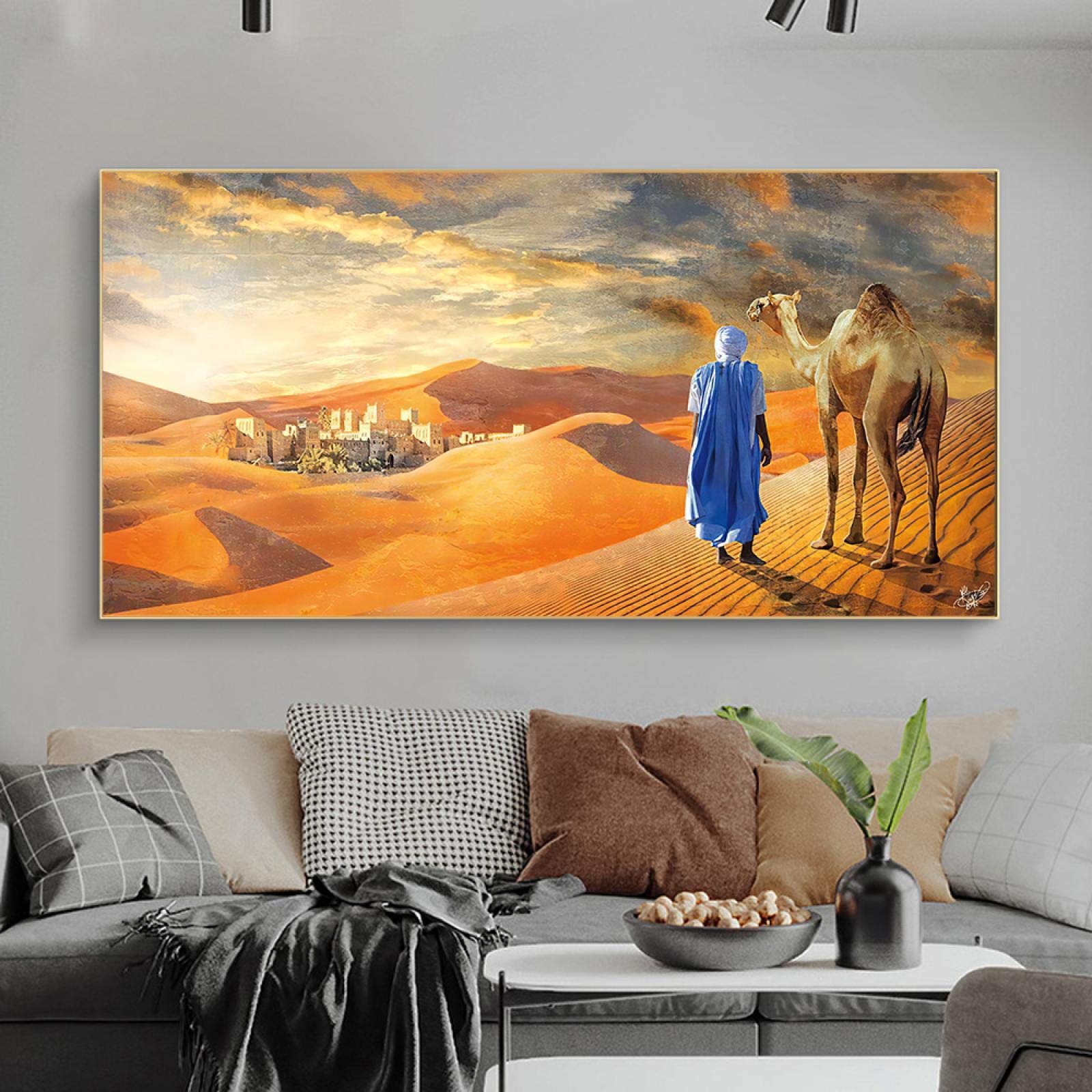 Guying Art Viaggiatore nel deserto Dipinto su tela Poster e stampe orientali Immagini di arte della parete per soggiorno Decorazioni per la casa 90x185 cm (35.4x72.3in) Senza cornice