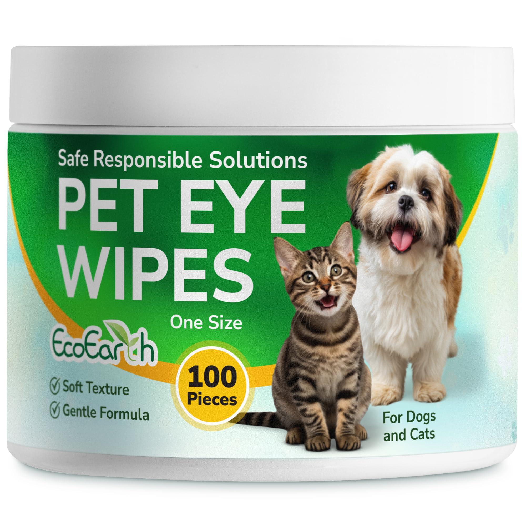 EcoEarth Premium Eye Wipes for Dogs & Cats, 100 pc, Pet Eyes Cleaning Pads | EcoEarth Pre-Soaked, Disposable Daily Care for Pets Formulated to Safely Remove Tear Stains, Crust, Discharge Around Eyes