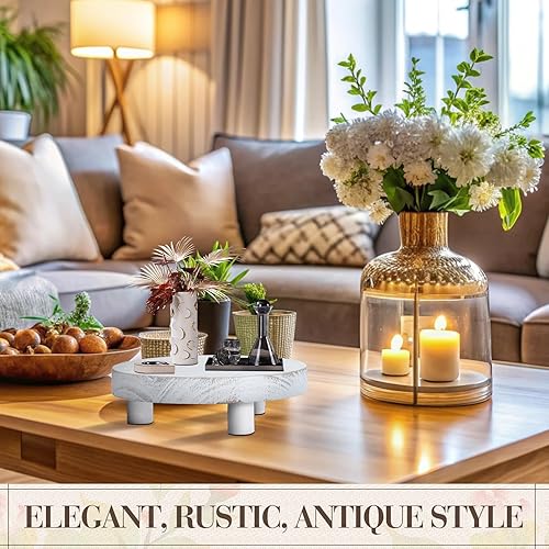 Miniatura 20 de Geetery 4 elevadores de madera para exhibición, soporte de pedestal de madera, soporte de mini bandeja redonda de madera, soporte de pedestal Marrón