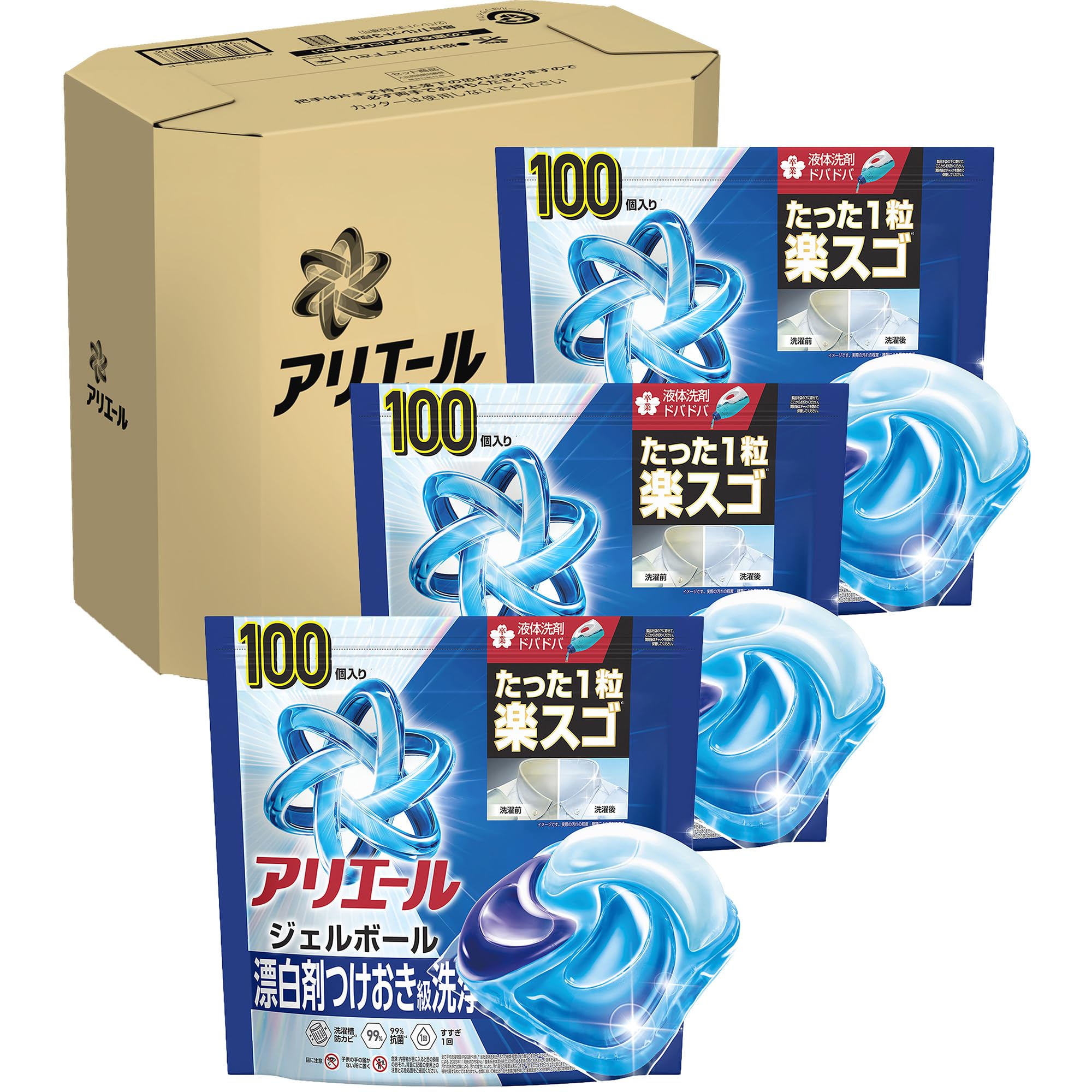 アリエール ジェルボール 抗菌➕防カビ2.07kg (85個入り) x 3個 アリエール ジェルボール プロ 詰め替え 100個×3袋