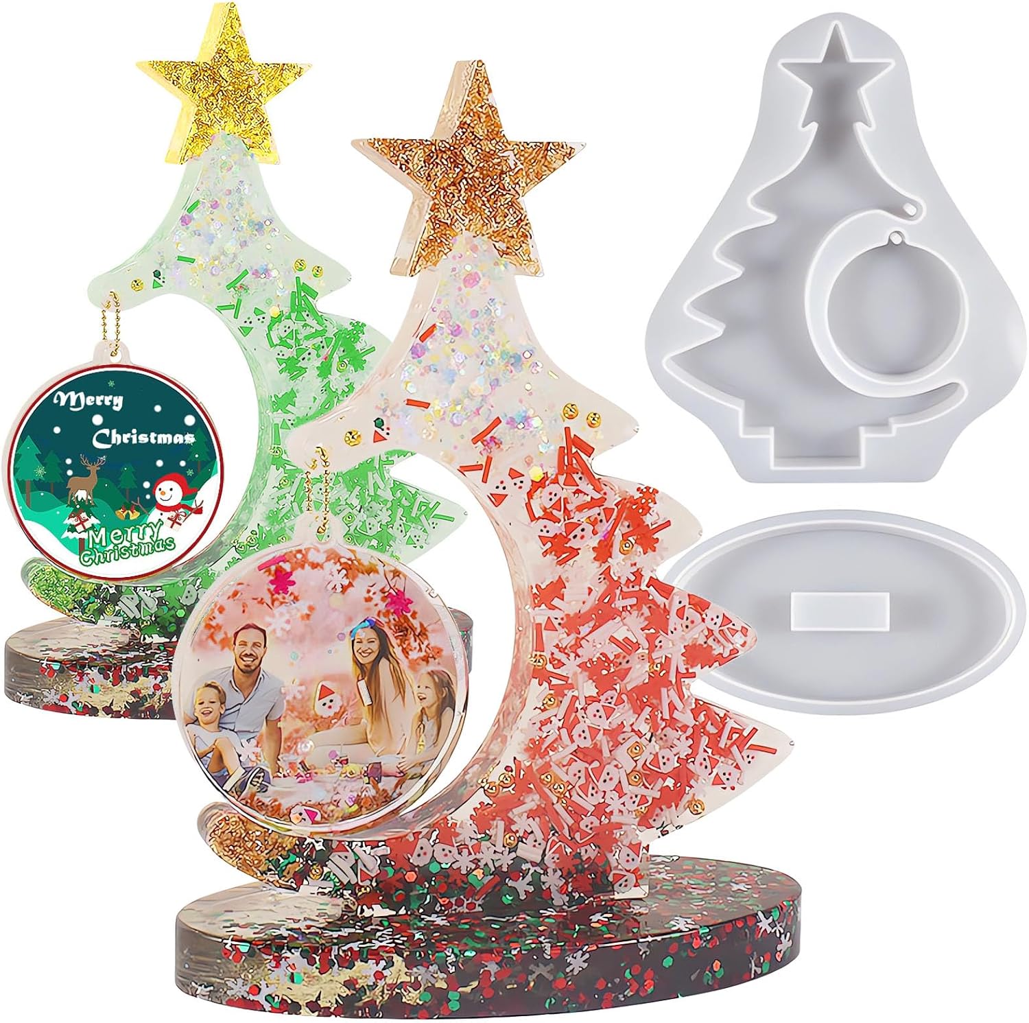 Szecl 2Pcs Christmas Tree Shape Resin Mold 3D Crystal