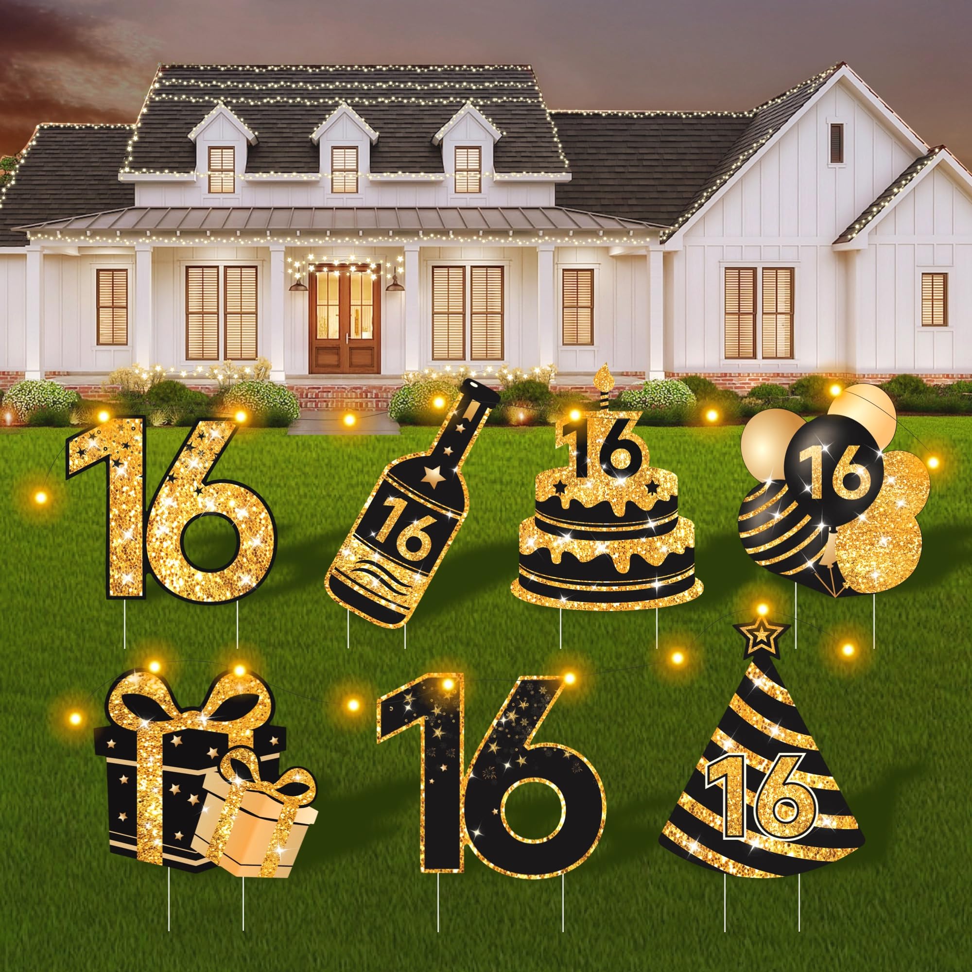 16th Birthday Decorations for Girls &amp; Boys - 7 Pcs Sweet 16 Yard Signs with Stakes, LED Lights &amp; Double-Sided Tape | Sweet 16 Signs | Outdoor/Indoor Party Favors, Photo Props &amp; Lawn Decorations