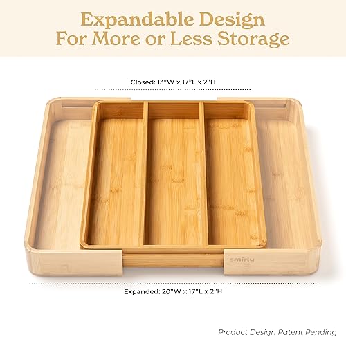 SMIRLY Bamboo Silverware Drawer Organizer Expandable