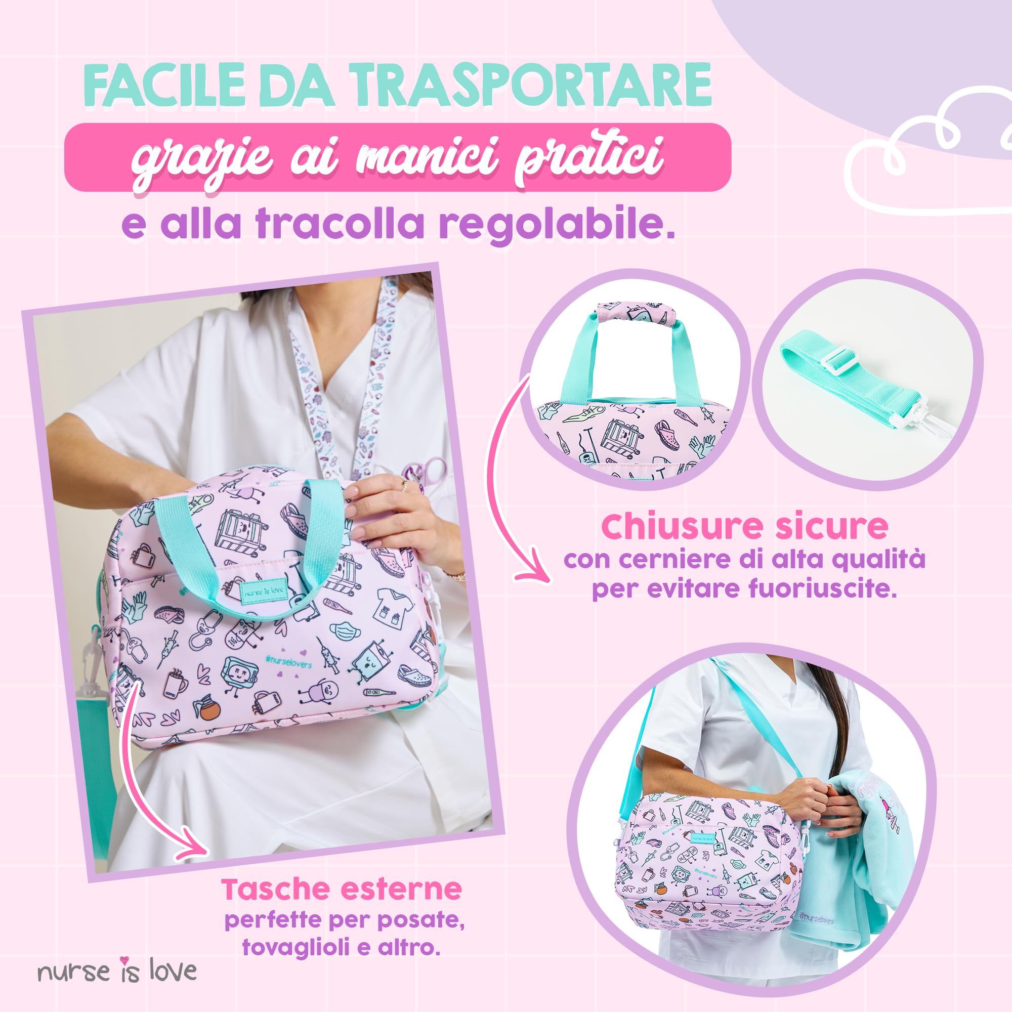 Borsa termica grande, con manici per il trasporto e coperchio