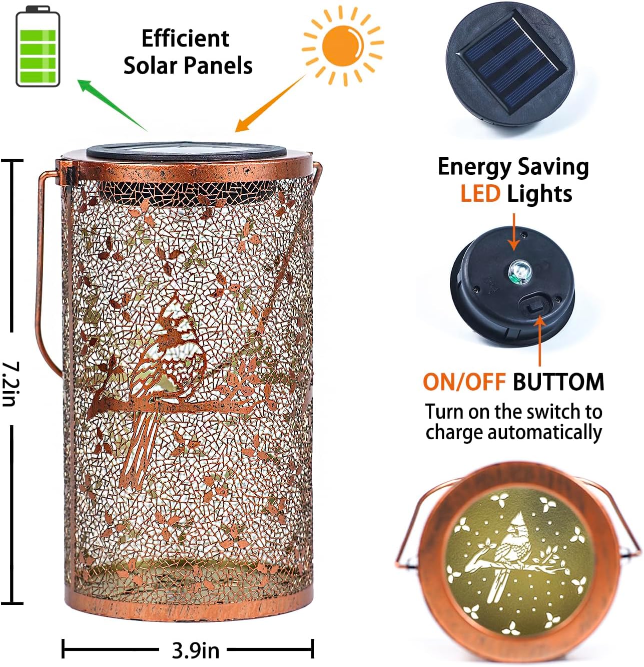 2 Pack Cardinal Outdoor Solar Hanging Lanterns Waterproof LED Solar Lights Metal Decorative Lanterns for Garden, Patio, Courtyard, Backyard, Yard Decor Unique Cardinal Gifts for Women Gardening