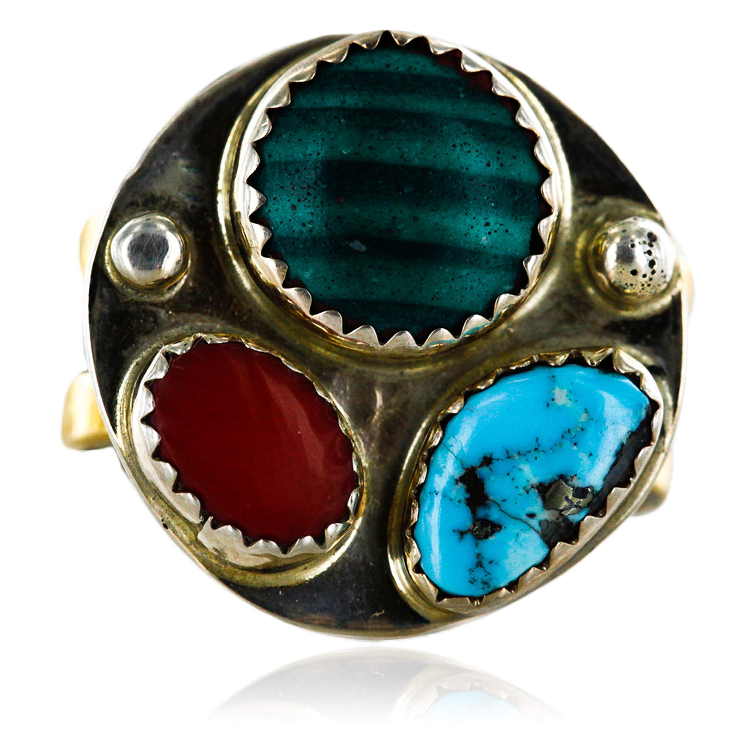 $600 Retail Tag Silver and 12kt Gold Filled Handmade Authentic Shenan BEGAY Navajo Multi color Native American Ring