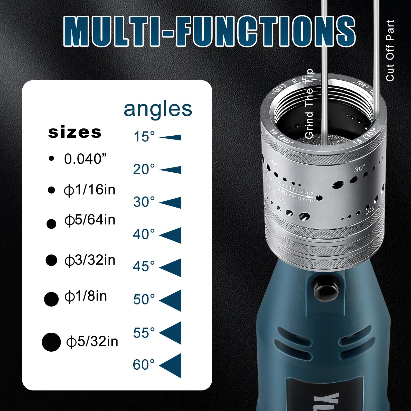 Set di affilatrici per elettrodi in tungsteno per saldatura TIG, 180 W, con 10 dischi abrasivi, 6 misure, 8 testine angolari, pinza in tungsteno e 3 spine CNC, spina UE