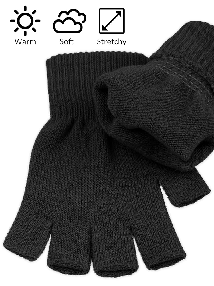 6 Pairs Stretchy Unisex Knit Fingerless Gloves Warm Winter