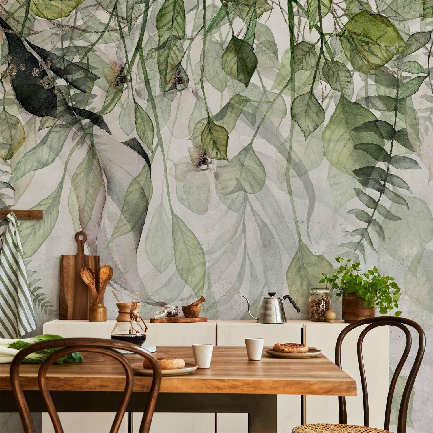 Carta Da Parati Adesiva Foglie Botaniche - 392x280 Cm, Vinile Rimovibile, Resistente UV - Foto 5