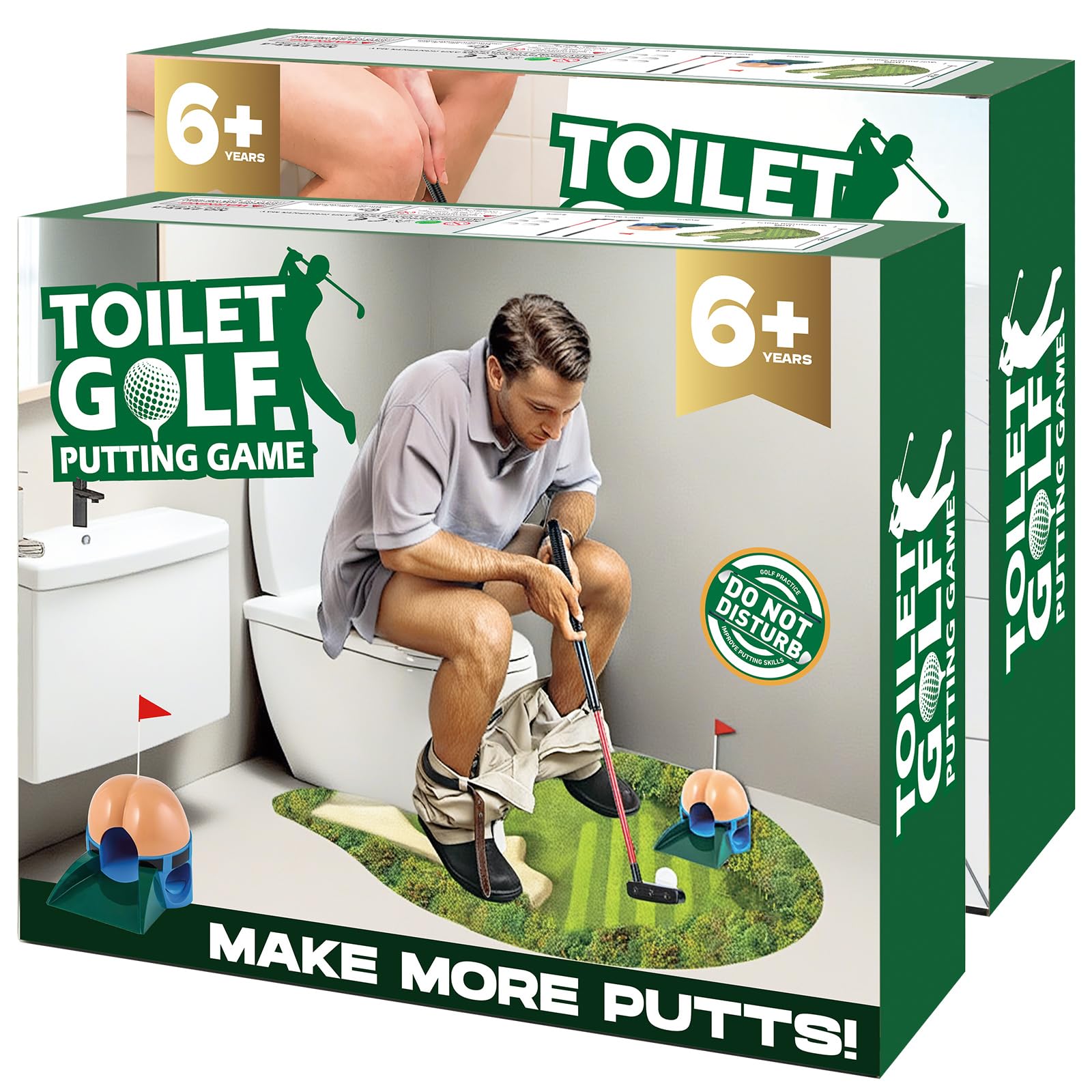 Anyflee Toilet Golf Game Prank Box, 2 PCS Empty Gag Gift Pack, Wrap The Actual Gifts with a Fake Box, Funny White Elephant Gifts for Golfer, Husband,