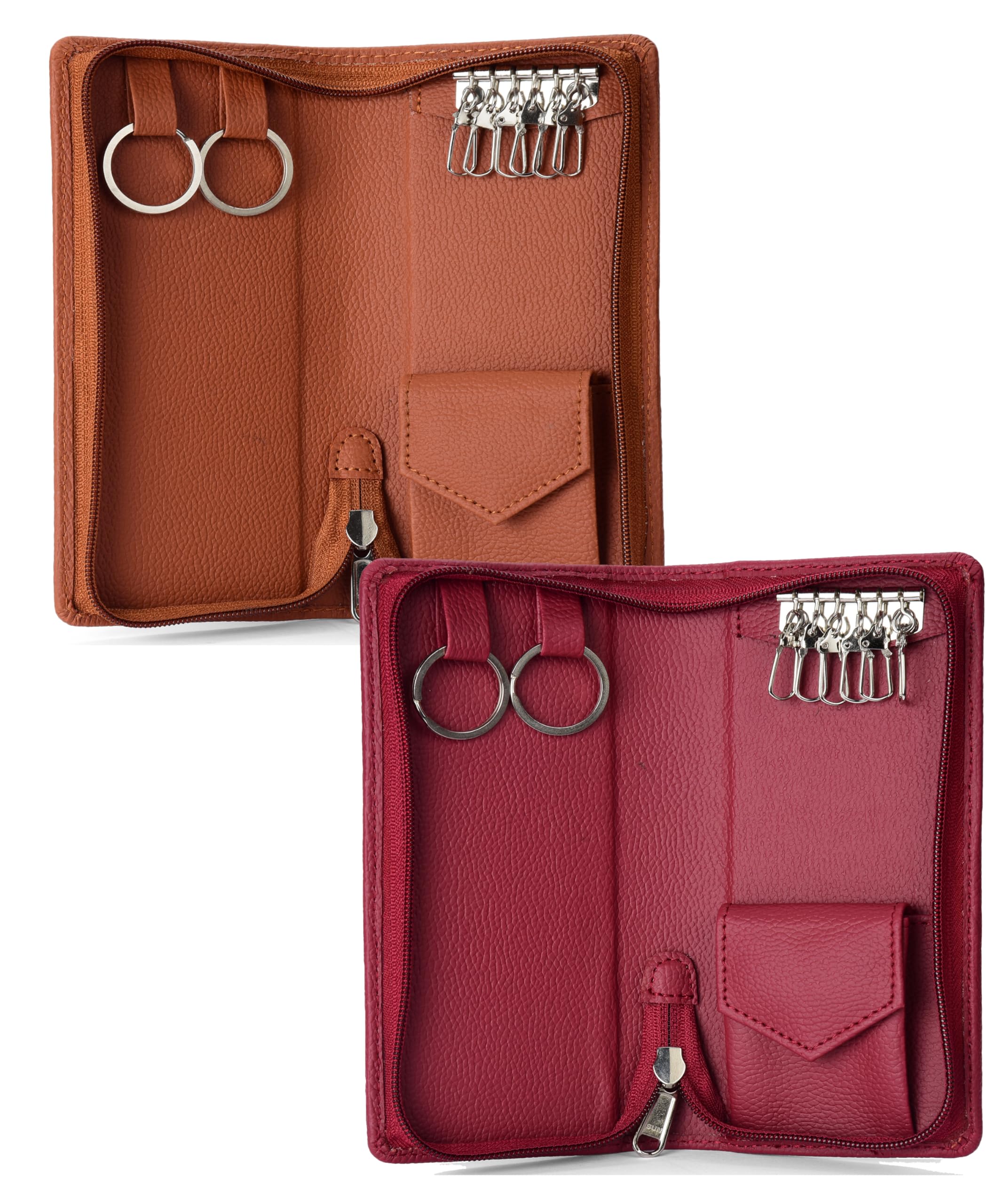 PU Leather Double Key Case key holder leather key pouch key purse with Zipper, 19.5 cm x 8.5 cm x 2.50 cm (Set of 2)-image-19