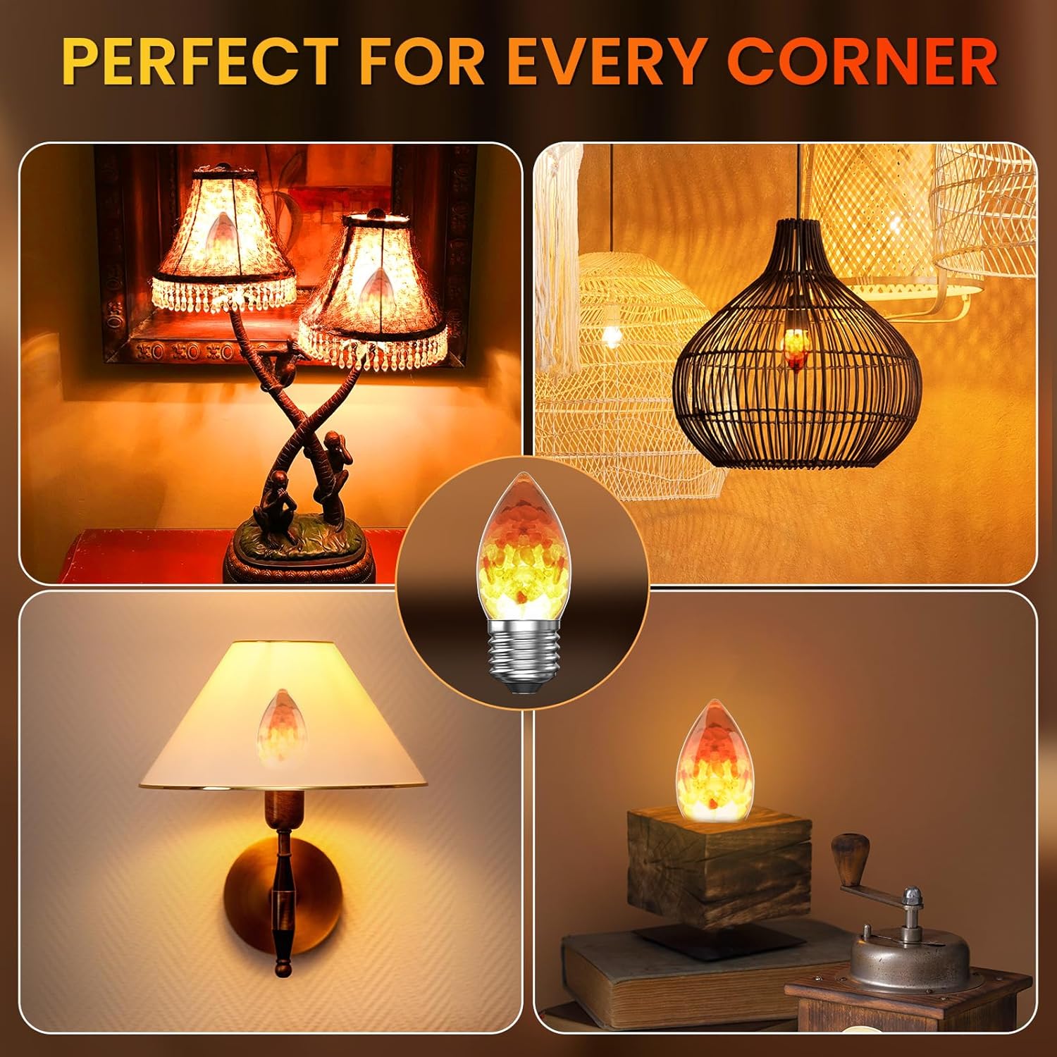 Lustaled 3W LED Salt Light Bulbs E26 2200K Warm Amber Light Bulb, B11 Candelabra Light Bulbs, Himalayan Salt Lamp, Non-dimmable Night Light Bulb for Decorative Lighting, Living Room Bedroom-2pack