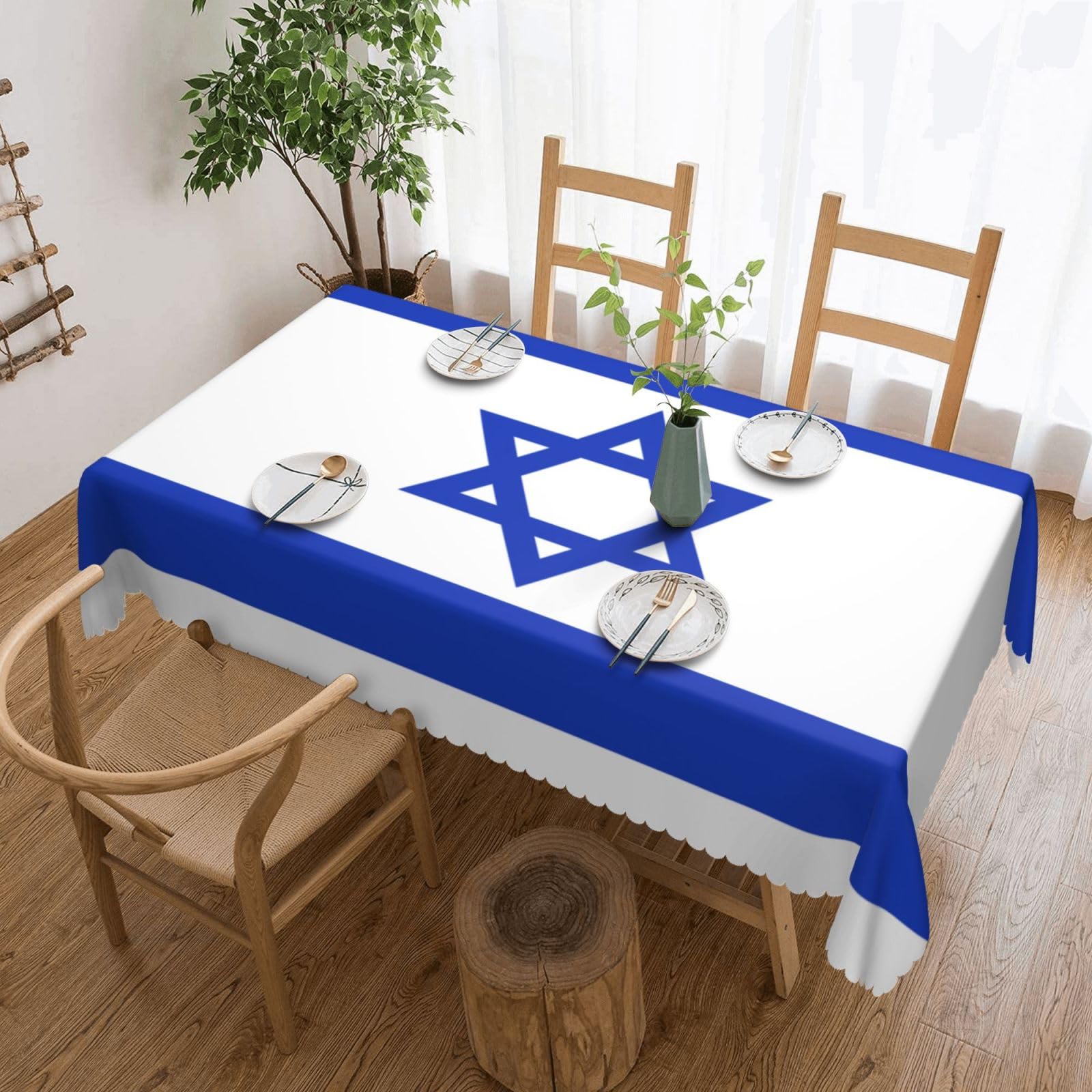 HLSBSSL Israeli flag Patterned square lace tablecloth, wrinkle-resistant and durable, suitable for dining tables, parties, etc.