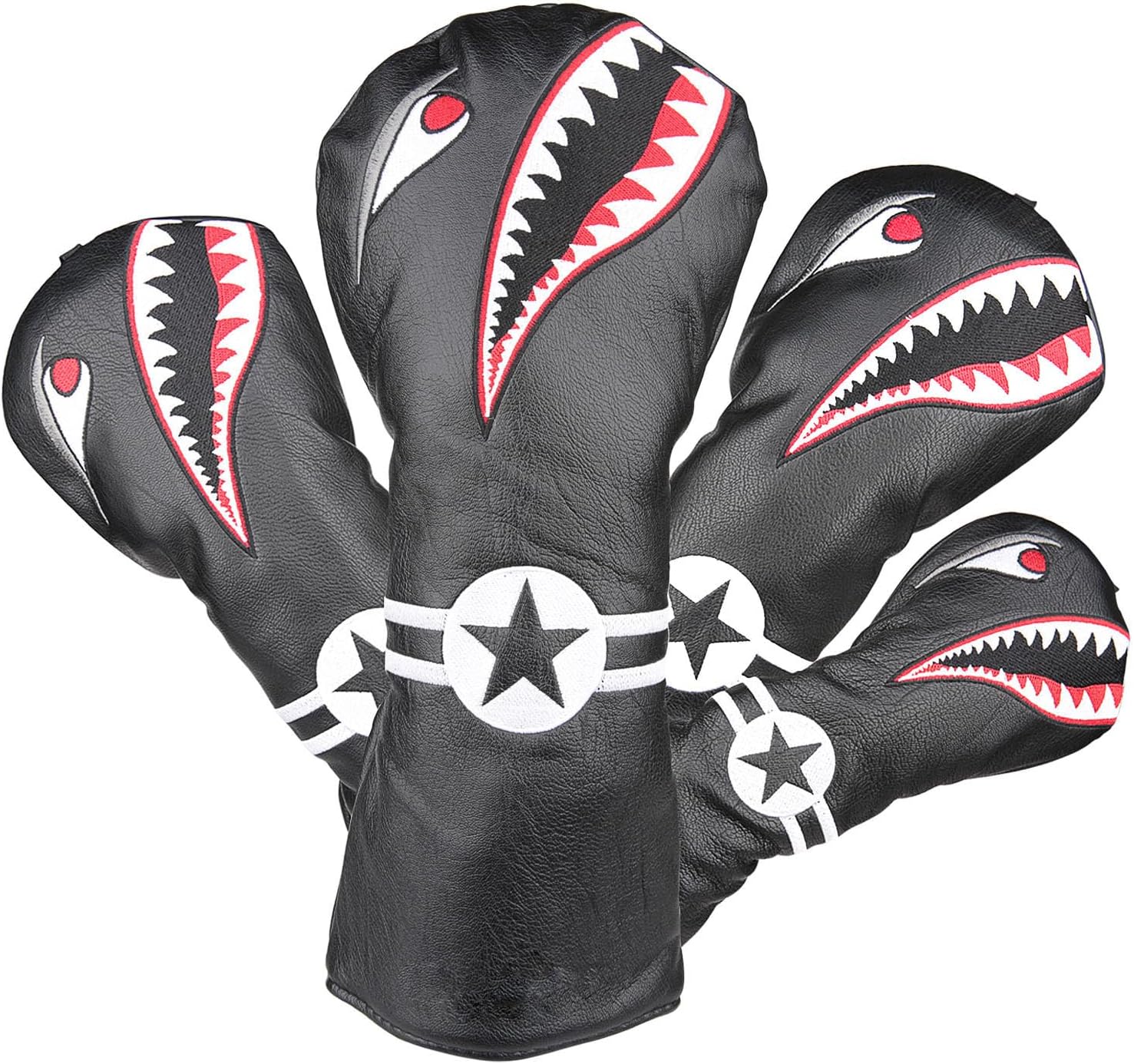 OGECLF 1pc Black Leather with Shark Embroidery Golf Club Driver/Fairway Wood/Hybrid/Mallet/Blade Putter/Iron Head Covers