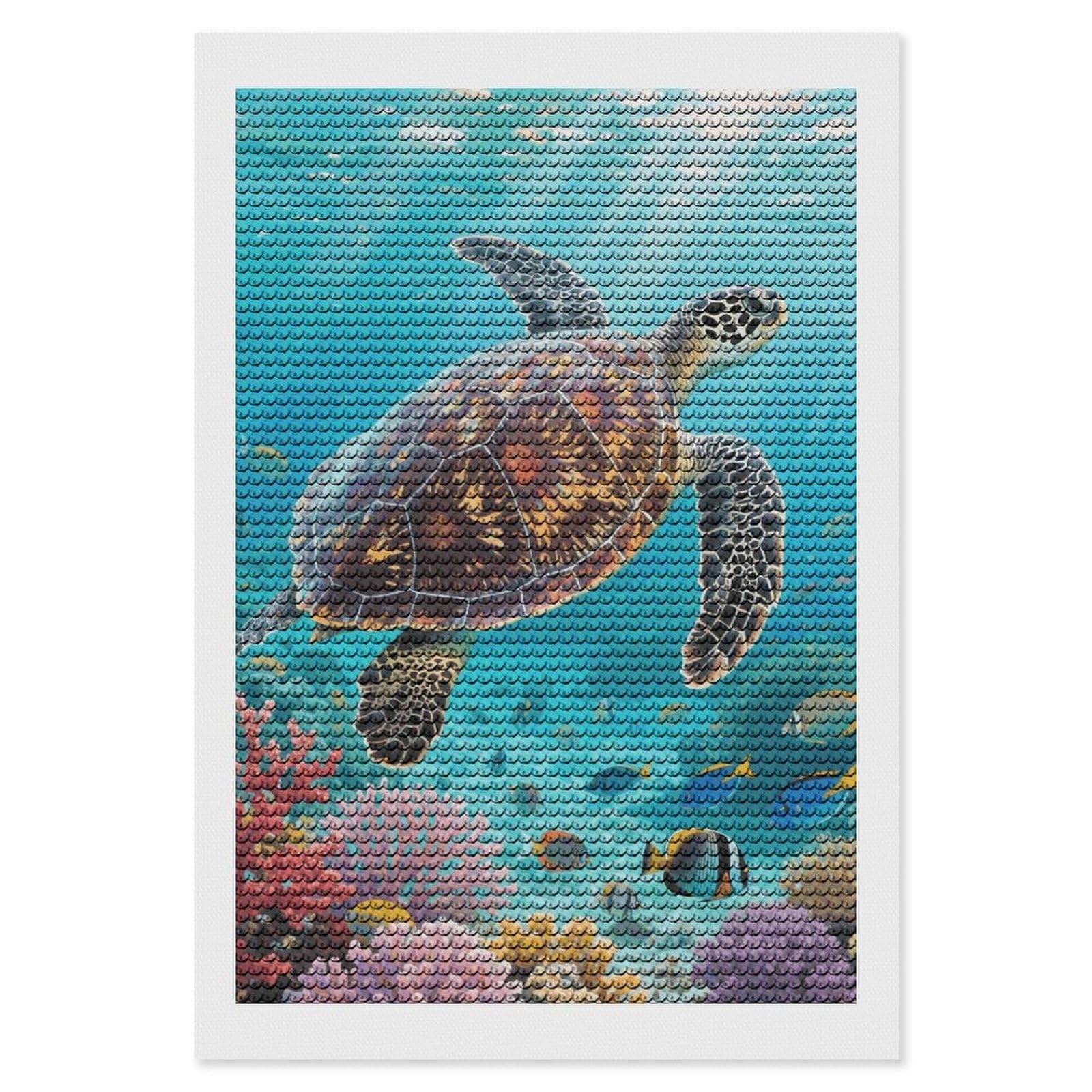 FodPand Sea Turtle 5D Diamond Painting Kits for Adults Beginners Full Drill Round Diamond Dots Pictures Gem Art Supplies for Home Wall Room Decoration DIY Craft Set Gift 8x12
