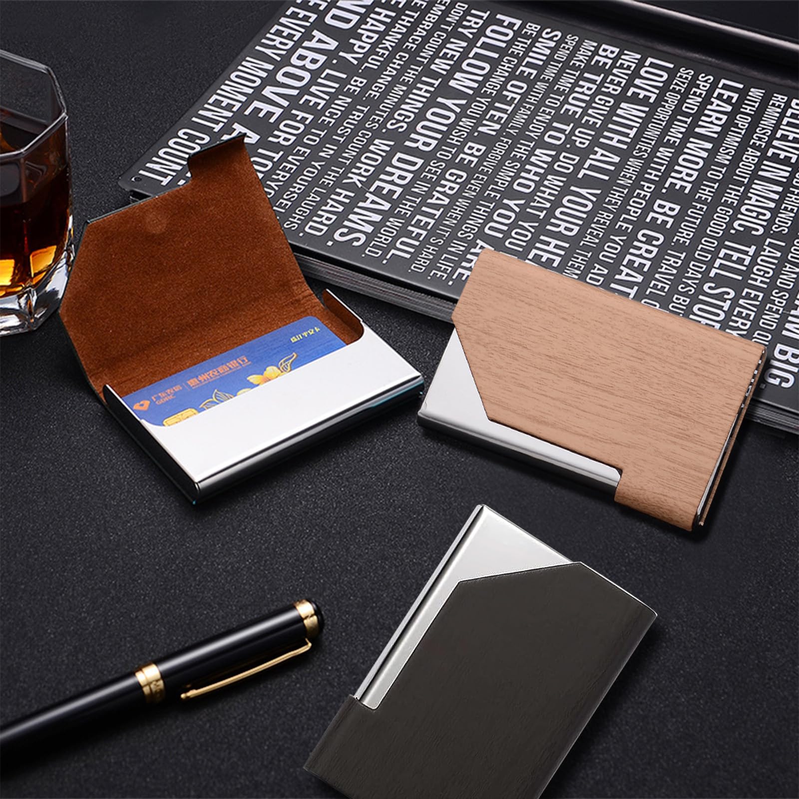 2 Pieces Business Card Holders Slim Business Card Cases,Credit Card Wallets for Men Women,PU Leather,Hold 25 Cards - Image 4