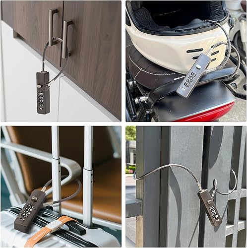 Miniatura 7 de Cerradura de cable de combinación de 4 dígitos, cerradura de puerta, 3 cuerdas de acero reemplazables (11.8 pulgadas, 23.6 pulgadas, 47.2 pulgadas)