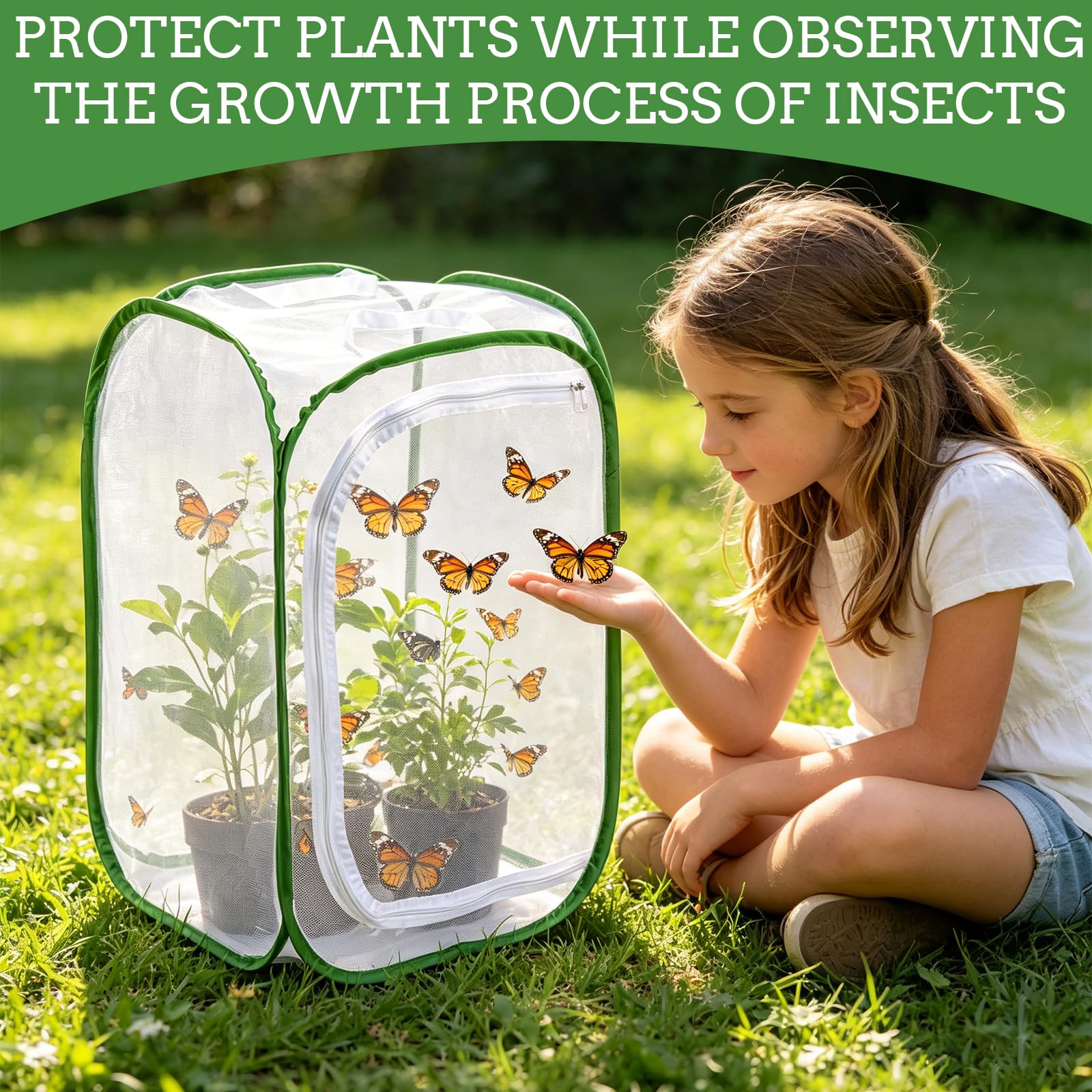 40 X 40 X 60 CM Kit Farfalle Gabbia Insetti Butterfly Kit Gabbia per Habitat Farfalla Terrari Pieghevole in Rete Habitat di Allevamento per Piante Insetti Educazione Scientifica