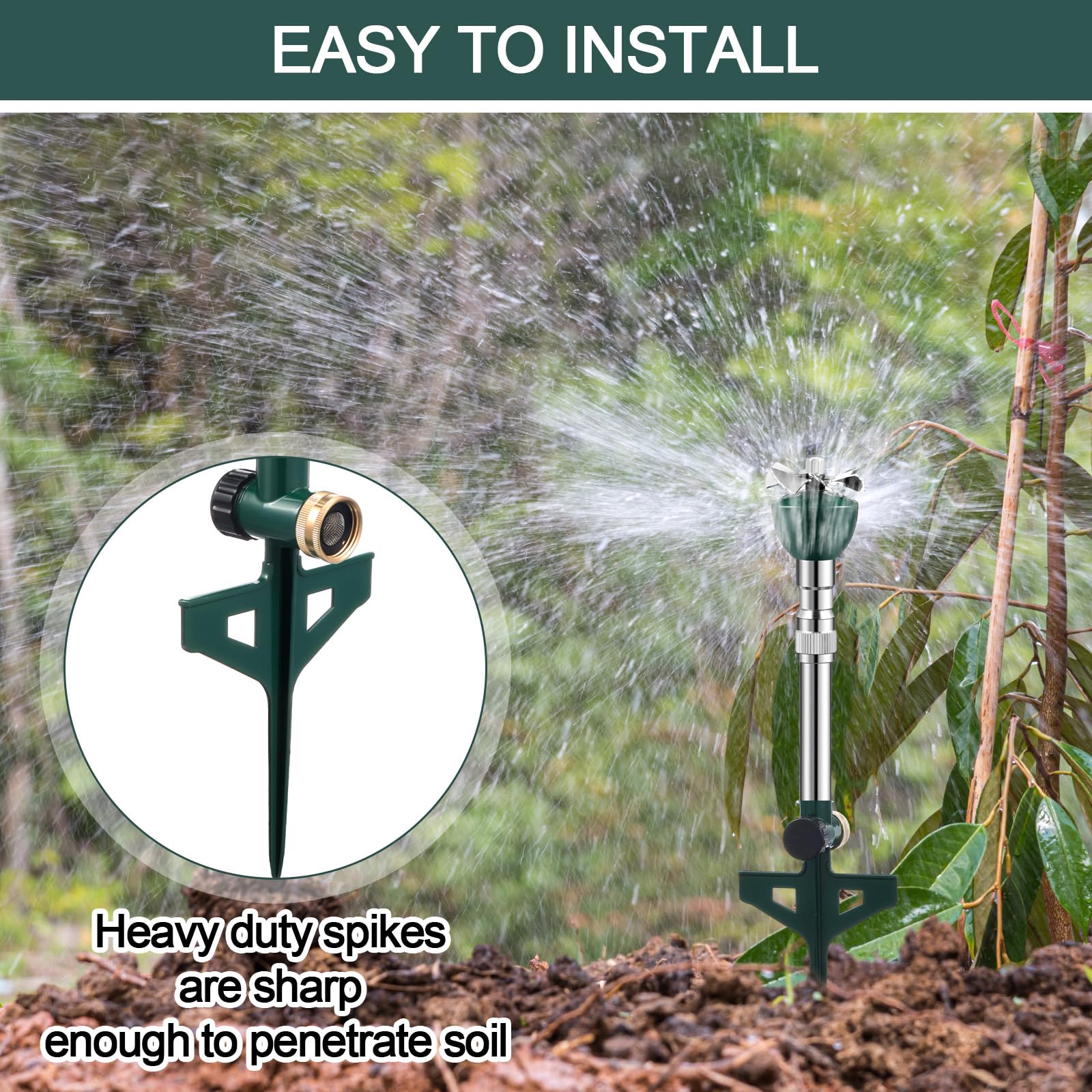2 Irrigatori A Impatto Per Prato In Metallo – Regolabili In Altezza 42-51 Cm, Copertura Fino A 257 M²