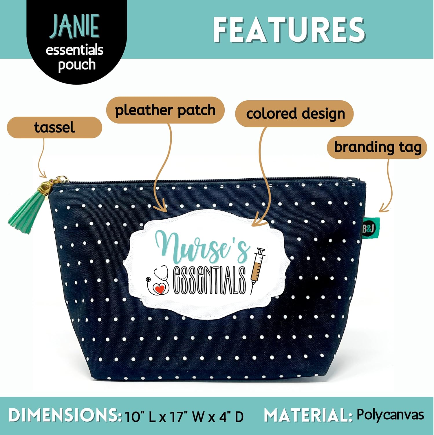 Brooke & Jess Designs Nurse's Essentials Pouch Gifts for Women Dotted Makeup Bags Cosmetic Bag Travel Toiletry Makeup Pouch Pencil Bag with Zipper Best Nurse Front Liner Medic Just Because Gifts image 2