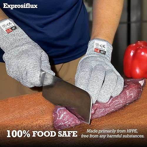 Miniatura 3 de 2 pares de guantes HPPE resistentes a cortes nivel 5 de grado alimenticio, guantes de trabajo para hombres, lavables a máquina y transpirables,