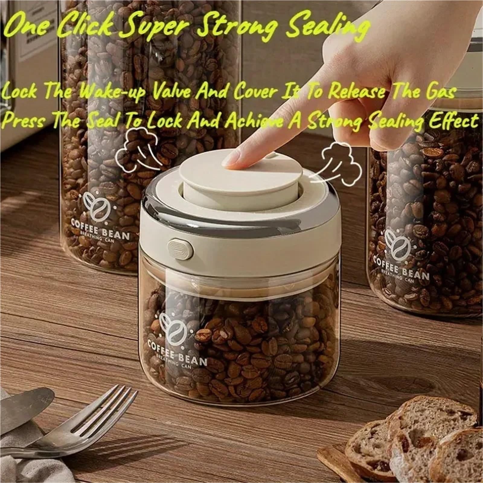 Vakuumversiegelte Kaffeebohnen-Aufbewahrungsdosen mit Ventil, feuchtigkeitsbeständiger, luftdichter Behälter for Getreide, Snacks, Zucker Kaffeebohnen-Aufbewahrung(1100ml)