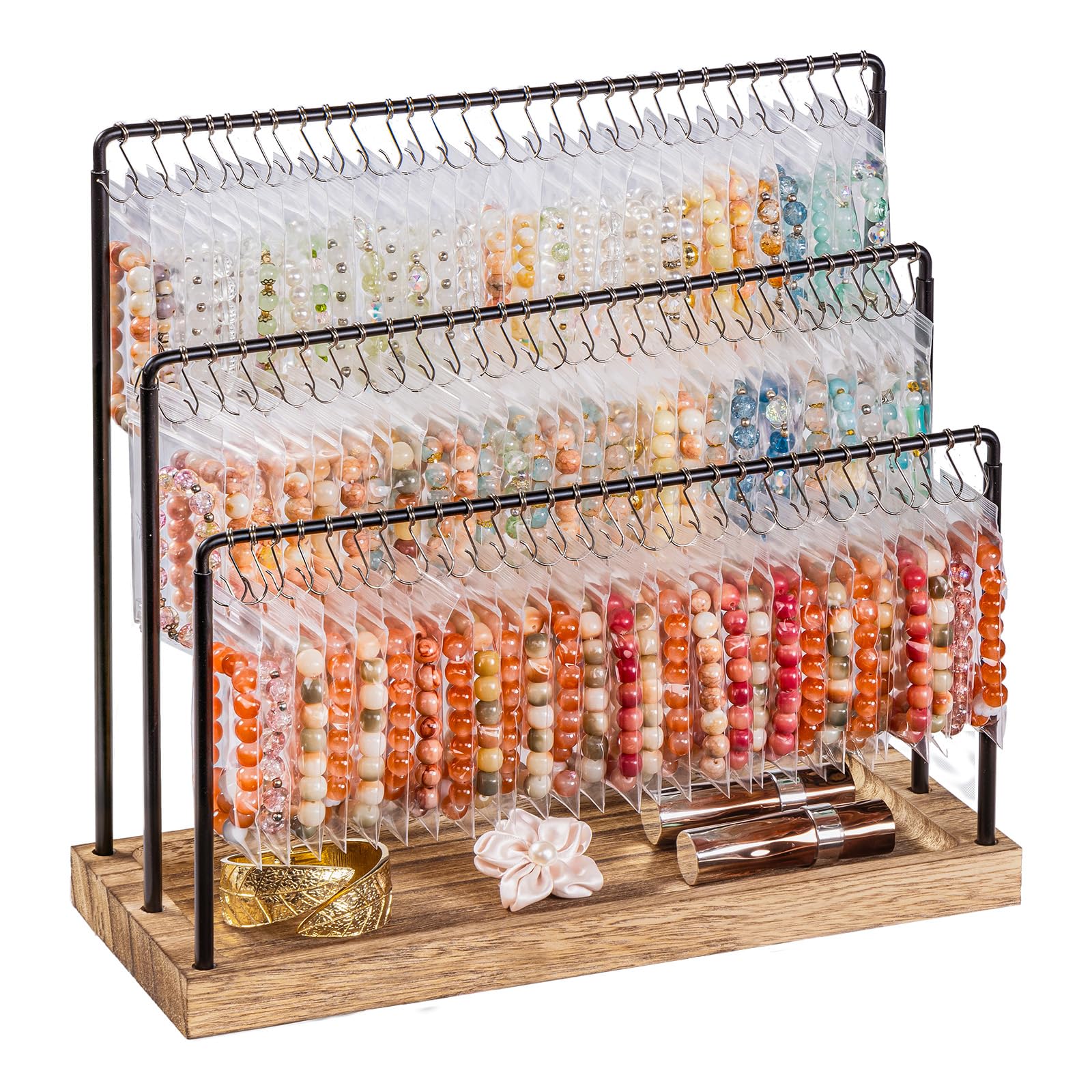 3-Tier Tabletop Jewelry Display Rack for Bracelets & Earrings，Burning Brown