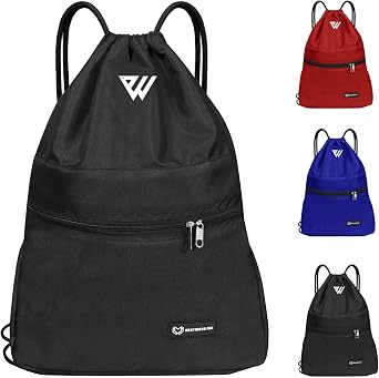 WFX Drawstring Bag String Waterproof Sport Gym Sack Backpack for Women Men PE Bag Outside Pocket Zipper School Beach Holidays Swimming Travel