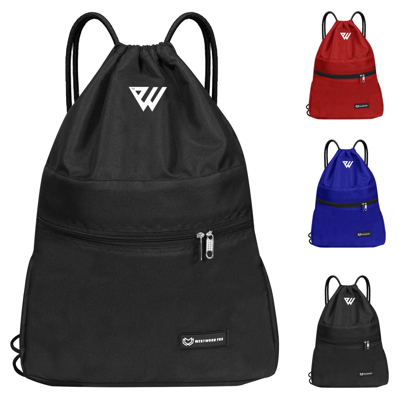WFX Drawstring Bag String Waterproof Sport Gym Sack Backpack for Women Men PE Bag Outside Pocket Zipper School Beach Holidays Swimming Travel