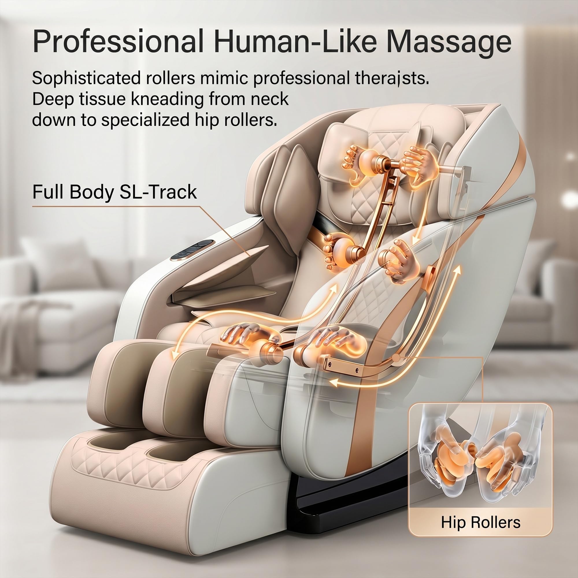 Sillón de Masaje Eléctrico Cuerpo Completo Gravedad Cero con Bluetooth, Pantalla LCD, Rodillos para Cadera, Compresión de Aire, Ahorro de Espacio, Sillón Relax Shiatsu Profesional(Gray)